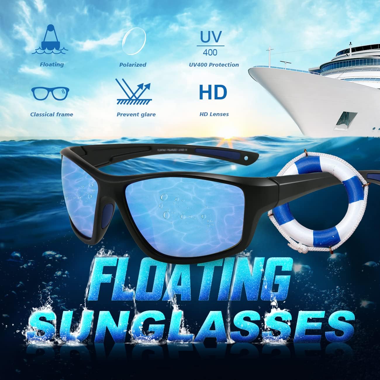 Gafas de sol flotantes, gafas de sol polarizadas para hombres y mujeres, gafas de sol deportivas para pesca de mar, surf