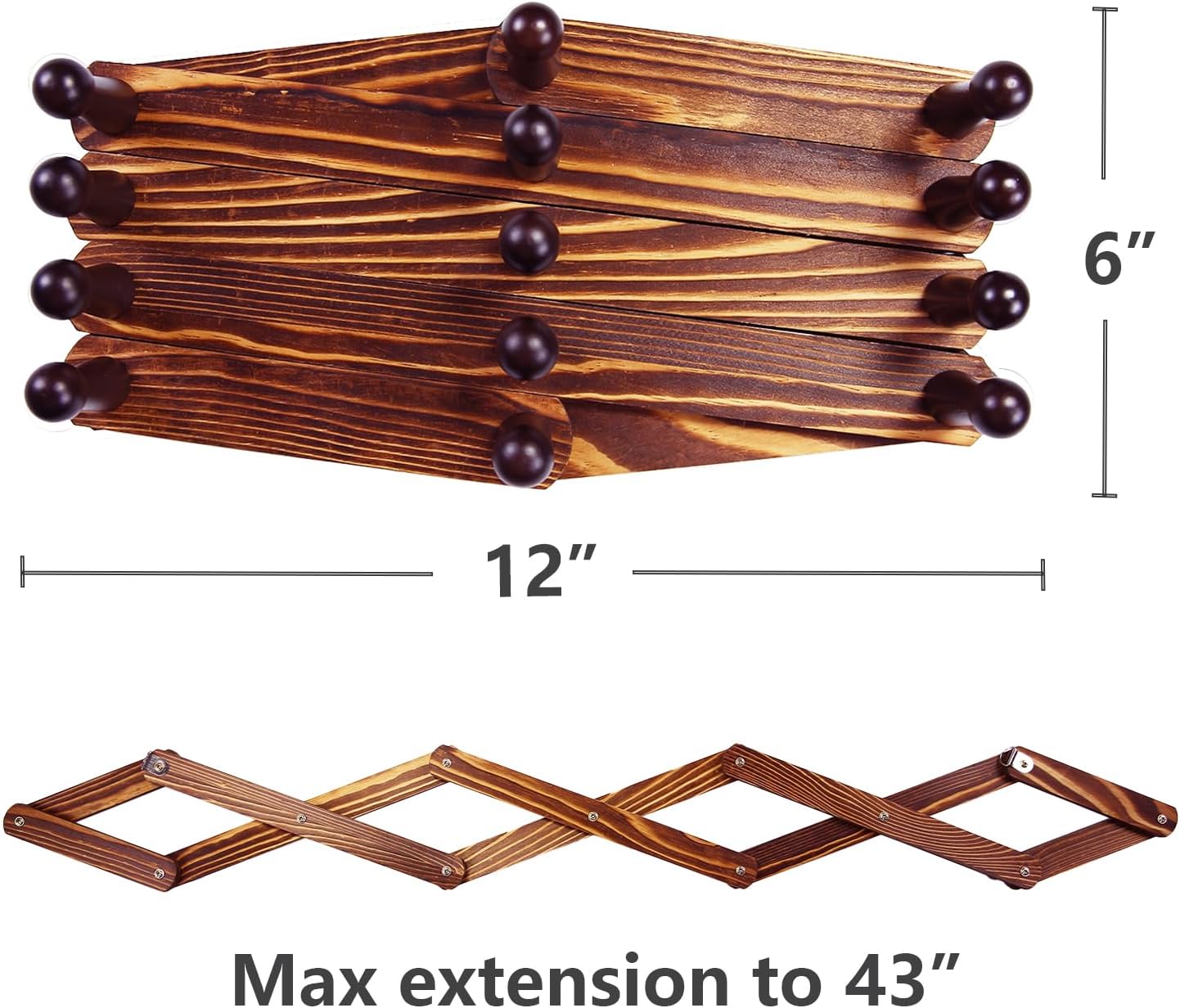 AMAPON Perchero expandible de madera de acordeón para colgar en la pared, 13 clavijas, sombrero, tapa, taza de café, toallas, correa, bufanda,