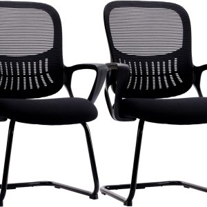 Sweetcrispy Juego de 2 sillas de escritorio de oficina, sin ruedas, de malla no enrollable, respaldo medio, para computadora, con soporte lumbar Sweetcrispy Juego de 2 sillas de escritorio de oficina, sin ruedas, de malla no enrollable, respaldo medio, para computadora, con soporte lumbar
