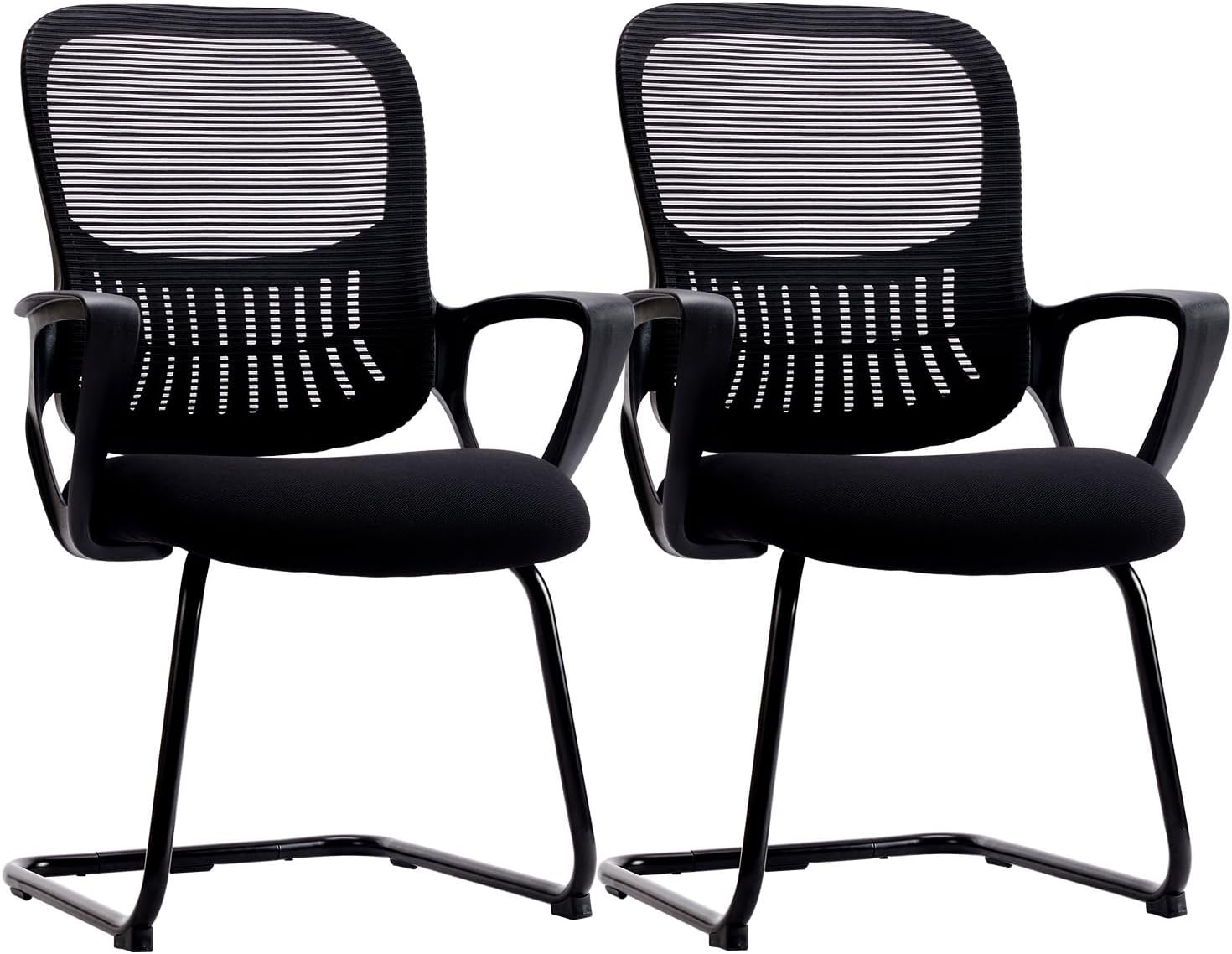 Sweetcrispy Juego de 2 sillas de escritorio de oficina, sin ruedas, de malla no enrollable, respaldo medio, para computadora, con soporte lumbar