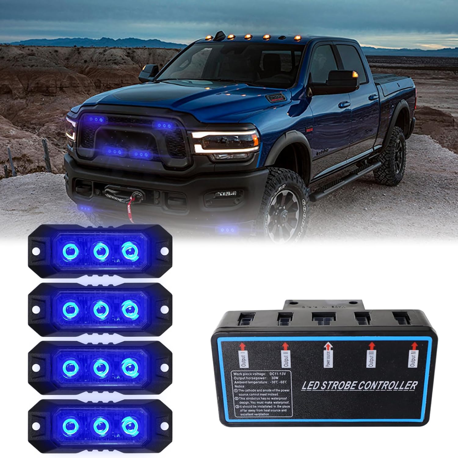 3 luces estroboscópicas LED para camiones, luces de vehículos de emergencia para vehículos, luces intermitentes para vehículos, 12 V -24 V, súper
