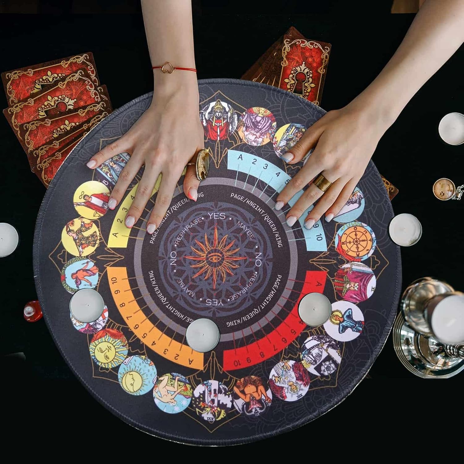 Tablero de péndulo Adivinación de radiestesia, Altar Tarot Card Pad, Ceremonia de péndulo de radiestesia Alfombrilla de goma, Tablero de mensajes