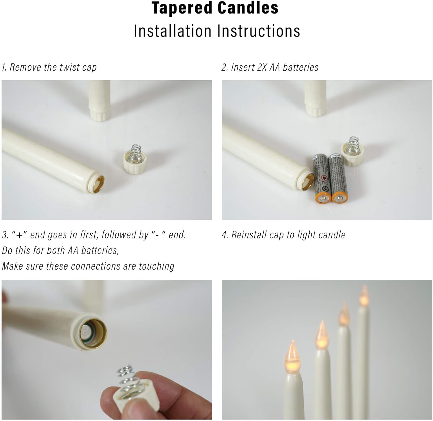 WYZworks Paquete de 6 velas LED sin llama de 11 pulgadas, color marfil, cera real, parpadeantes, funciona con pilas, para vacaciones, Navidad, San