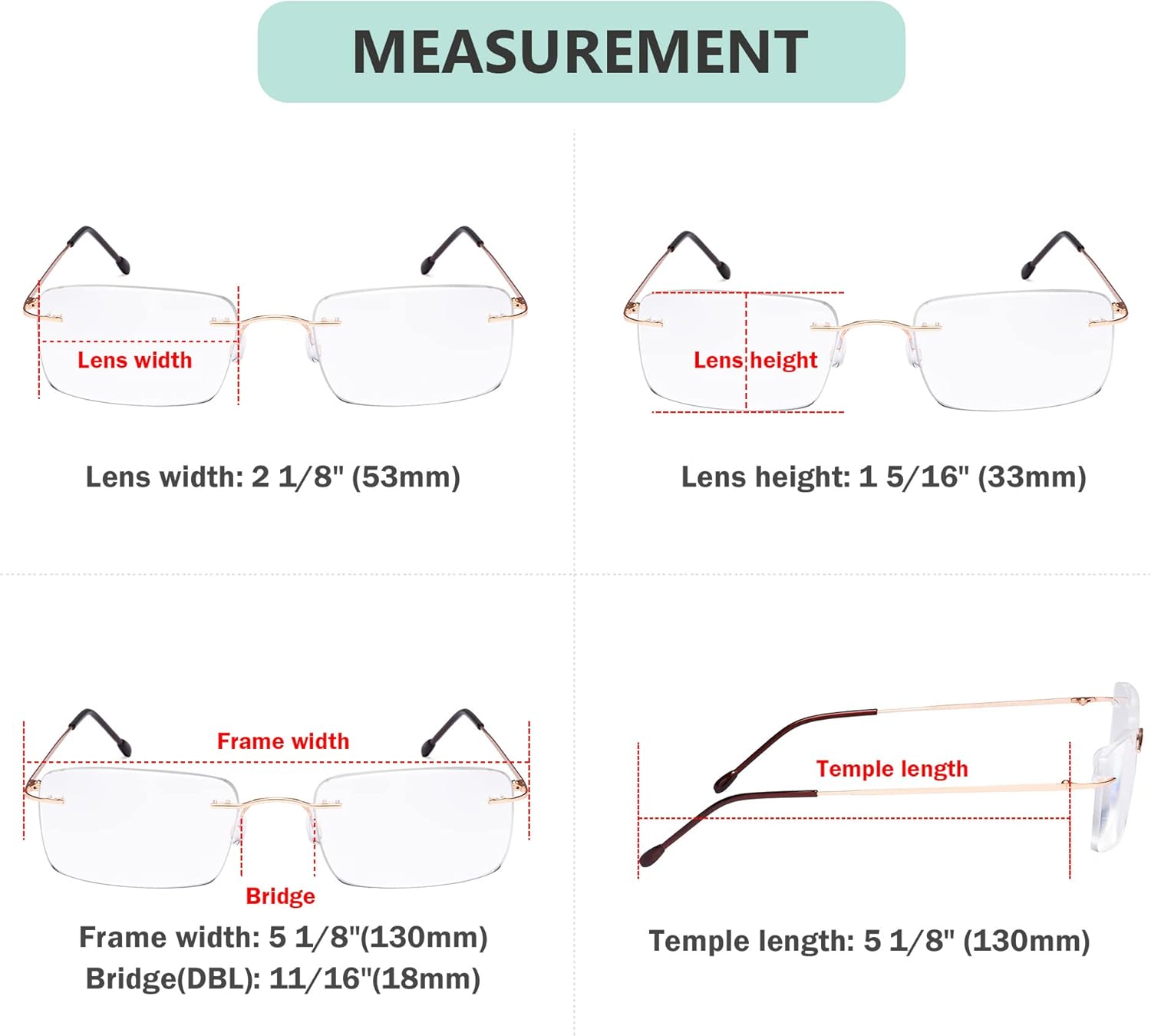 Eyekepper Gafas de lectura sin marco para hombre, lector rectangular sin montura – dorado +1.75