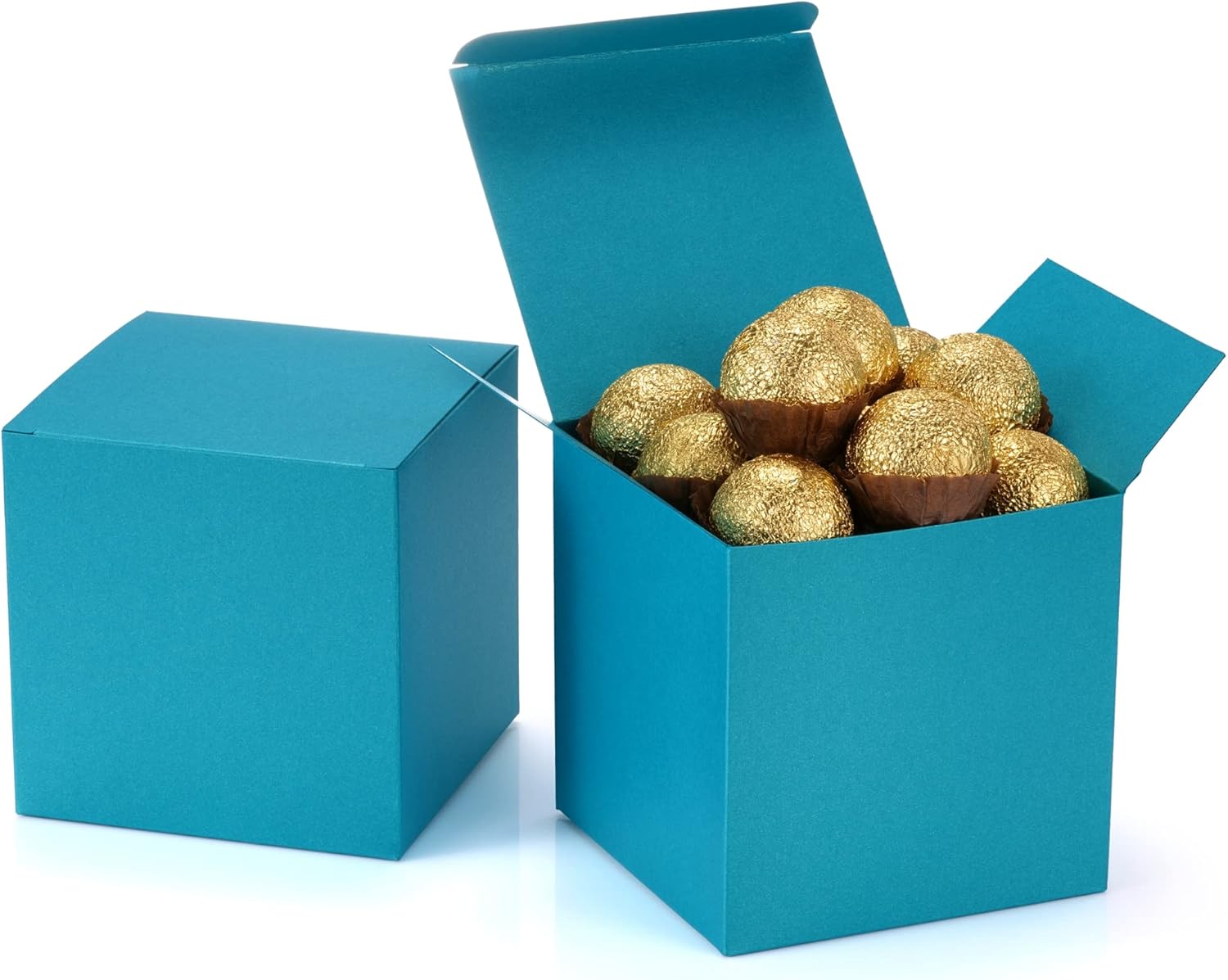 Quotidian 12 cajas de regalo de papel nacarado con purpurina con tapas de 4 x 4 x 4 (aguamarina)