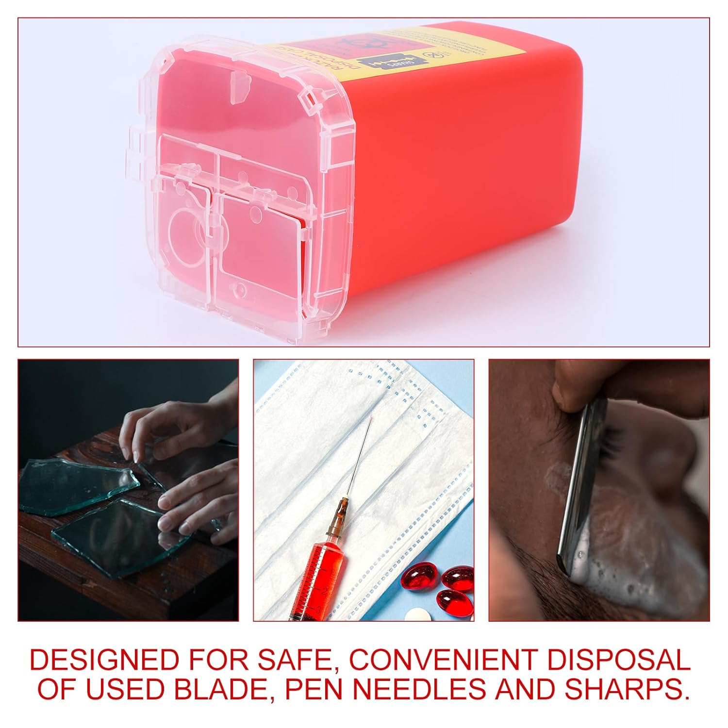 4 unids de plástico para residuos Flip Storage Reciclaje Banco de corte rojo hoja de afeitadora salón aguja cubo de viaje dispensador cuchillas