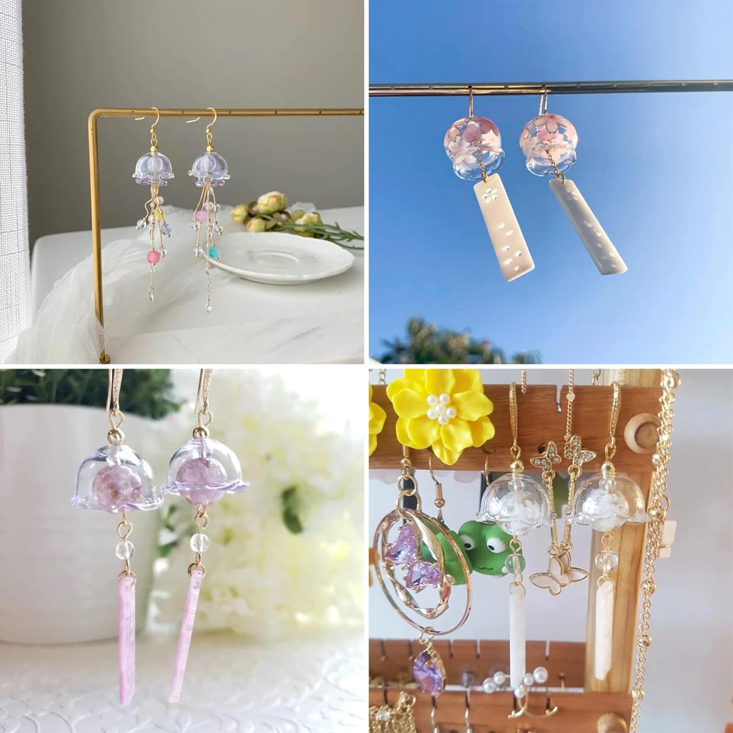 FASHEWELRY 10 cuentas de cristal hechas a mano con flores de trompeta y flores de cristal, cuentas espaciadoras de flores de cristal, cuentas