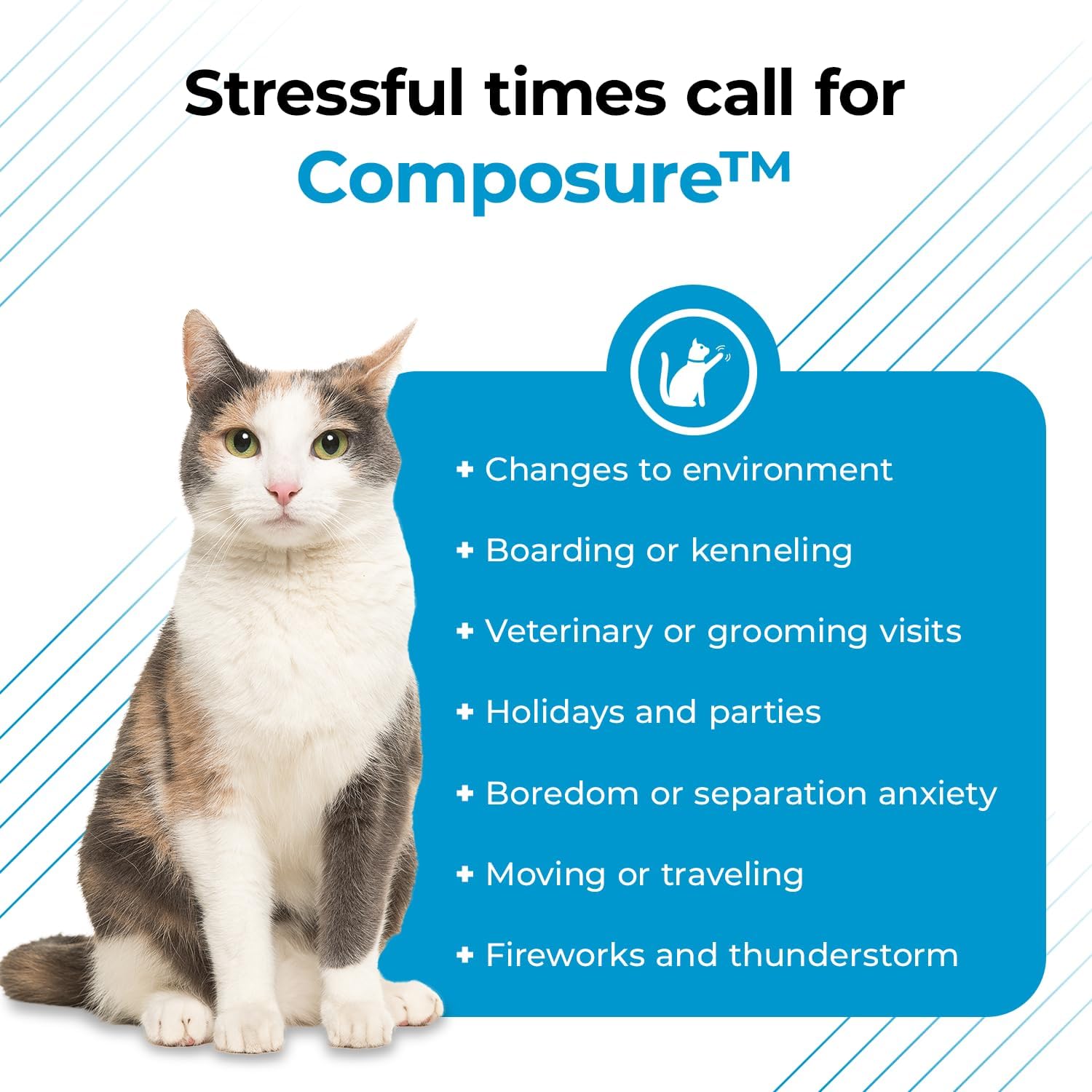 VETRISCIENCE Composure – Golosinas calmantes para gatos  Ayuda a reducir el estrés y la ansiedad en gatos domésticos  Ideal para paseos en coche,