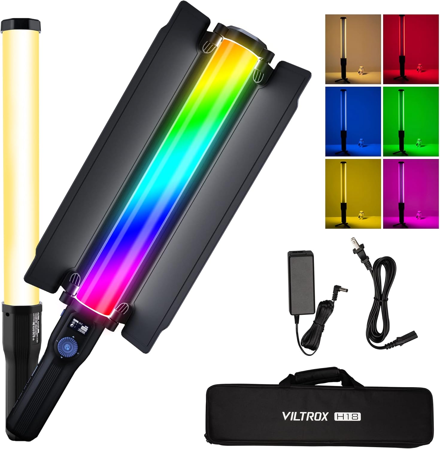 VILTROX H18 – Varita de luz RGB de mano con control de aplicación y puerta de granero 360 a todo color 18W regulable 2800K  6800K CRI95+ luces de