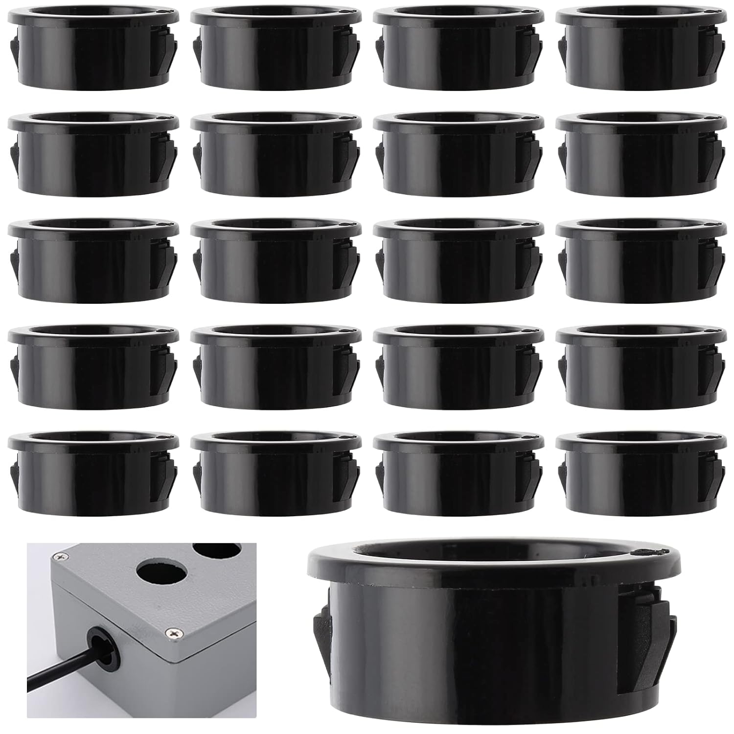 Cionyce 50 bujes de nailon a presión de alambre negro, protectores de ojales de 1 pulgada de diámetro de montaje, buje redondo de manguera de cable