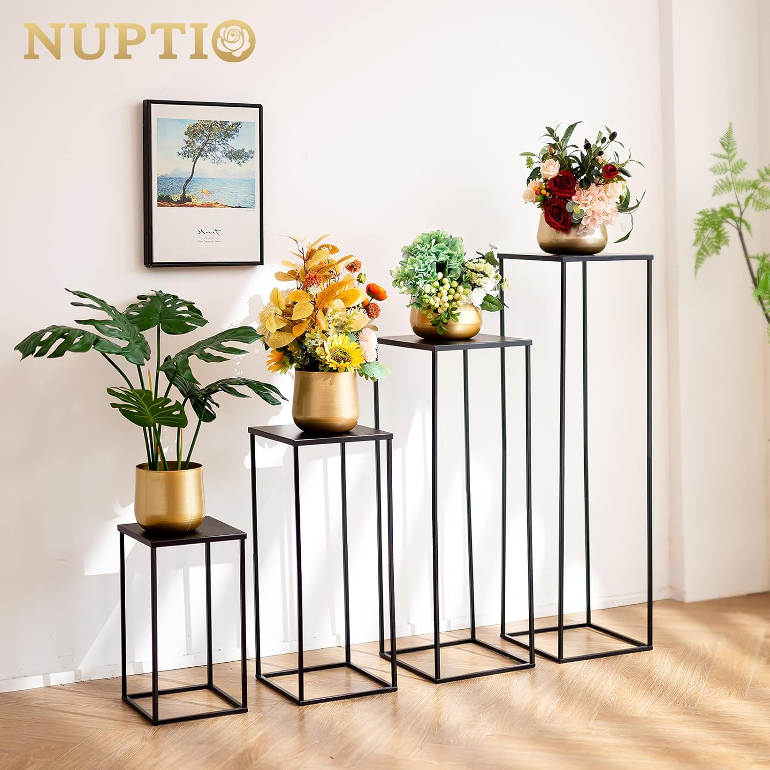 Nuptio Jarrón negro para centros de mesa de boda, 2 jarrones de 15.7 pulgadas de alto para centros de mesa de boda, jarrones negros para flores,
