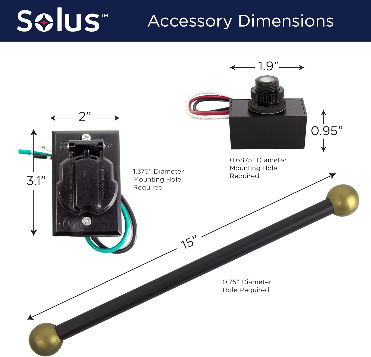 Solus PB-6 – Paquete de accesorios de poste de lámpara para exteriores de 120 V, incluye toma de corriente eléctrica, brazo cruzado de 15 pulgadas y