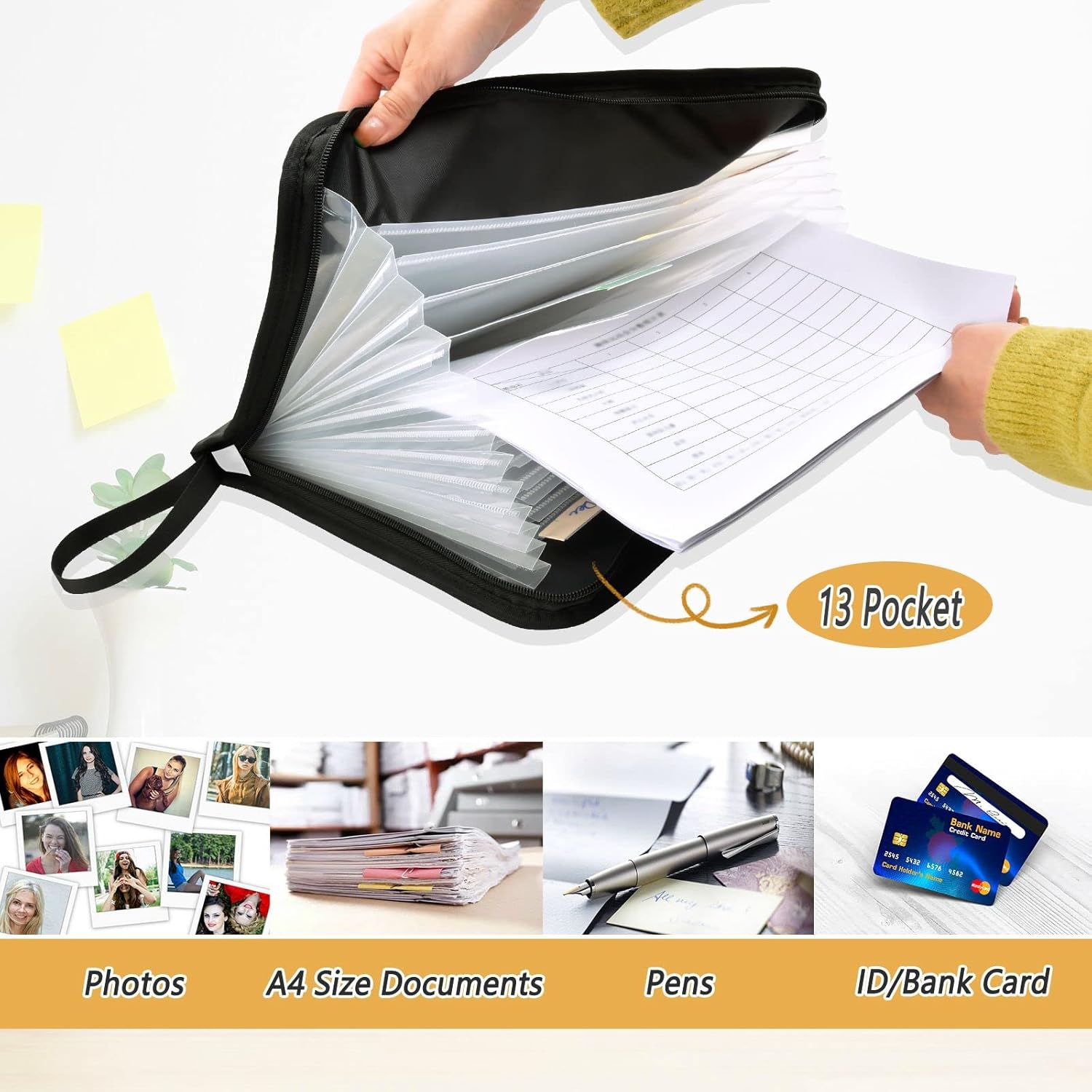 Carpeta expandible de 13 bolsillos con diseño de gnomos bonitos, impermeable, con etiquetas adhesivas, letras A4, organizador de documentos de