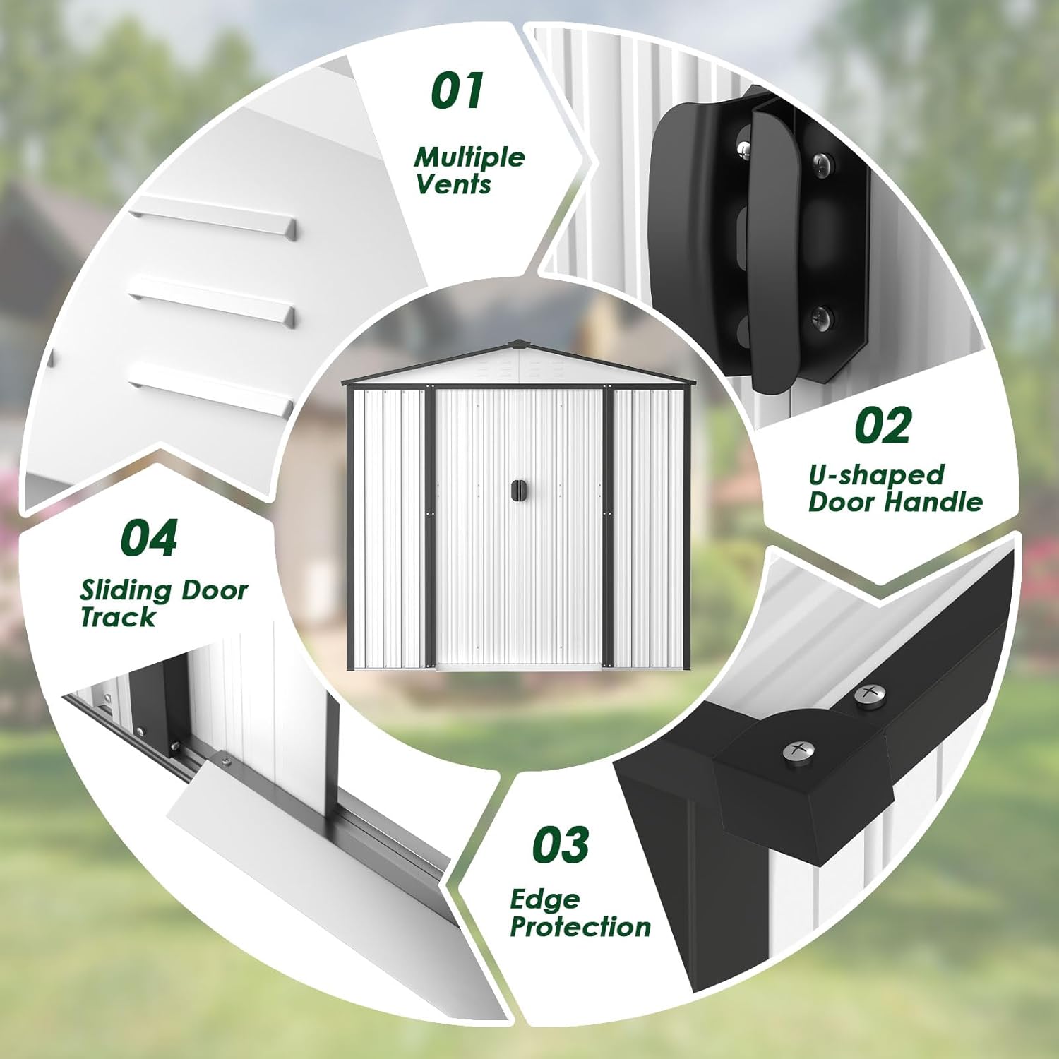 SUNCROWN Cobertizo de almacenamiento de jardín al aire libre, herramienta de almacenamiento de patio trasero de 4 x 6 pies con puerta corredera para
