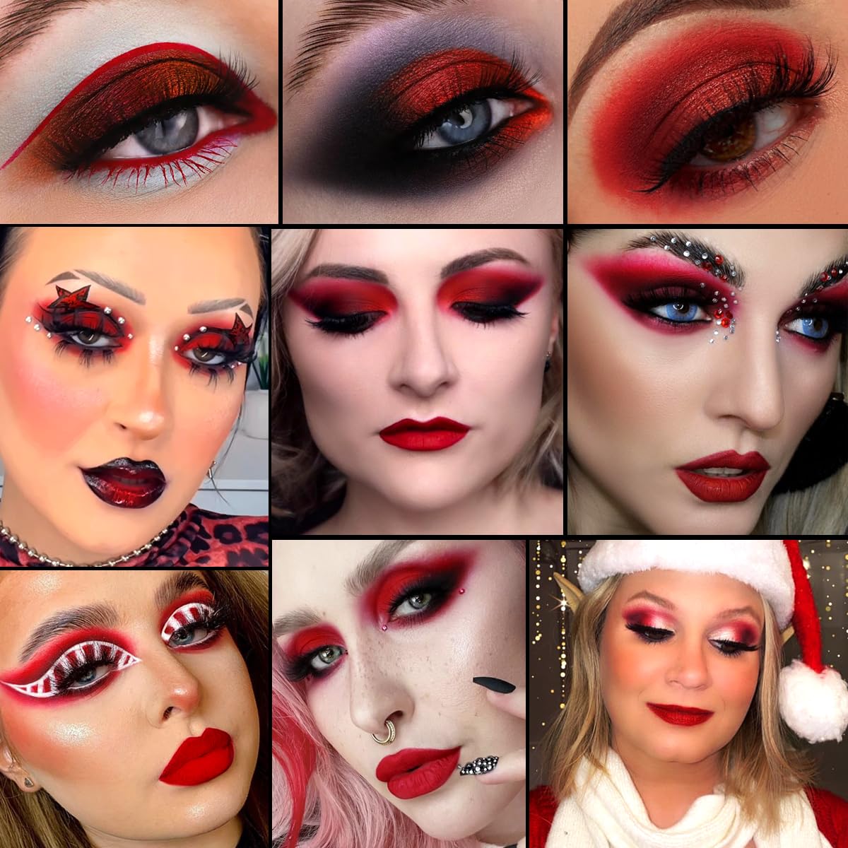 ecofavor Red Goth – Paleta de sombra de ojos  9 colores verdaderos tonos de ojos rojos y negros  Maquillaje de purpurina de Halloween  Alta