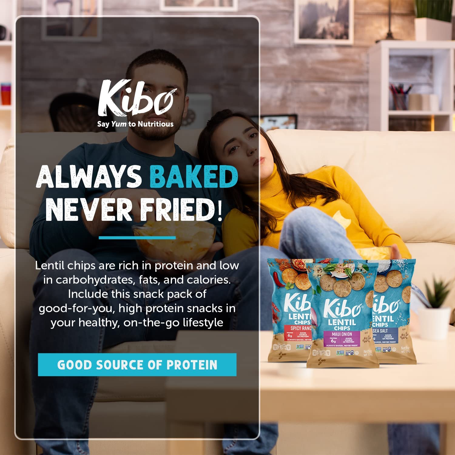 Kibo – Paquete variado de chips de lentejas  Chips veganos sin gluten  Verificado sin OMG  A base de plantas 0.99 oz  Cebolla Maui, sal marina y