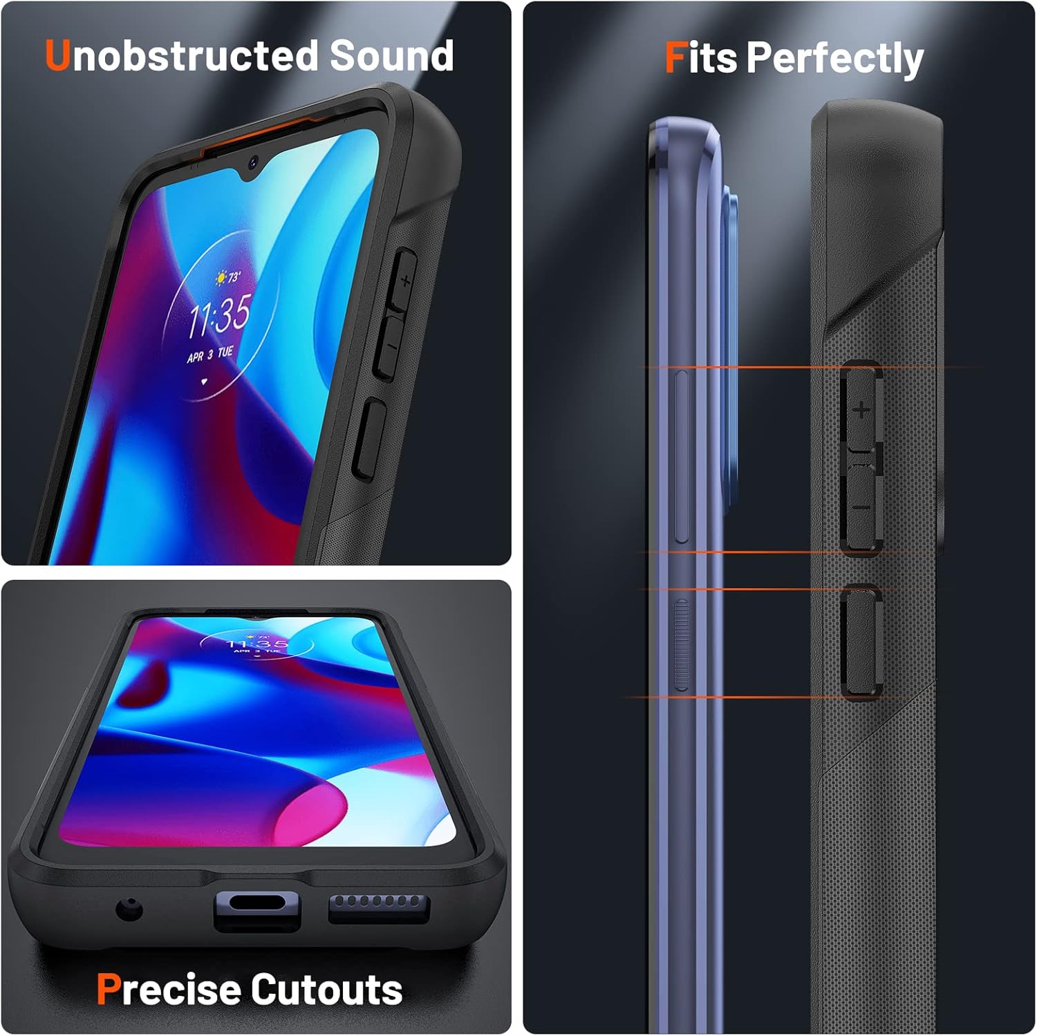 Jeylly Funda para Motorola G Pure, funda Moto G Power 2022Moto G Play 2023, con 2 protectores de pantalla de vidrio templado, doble capa de