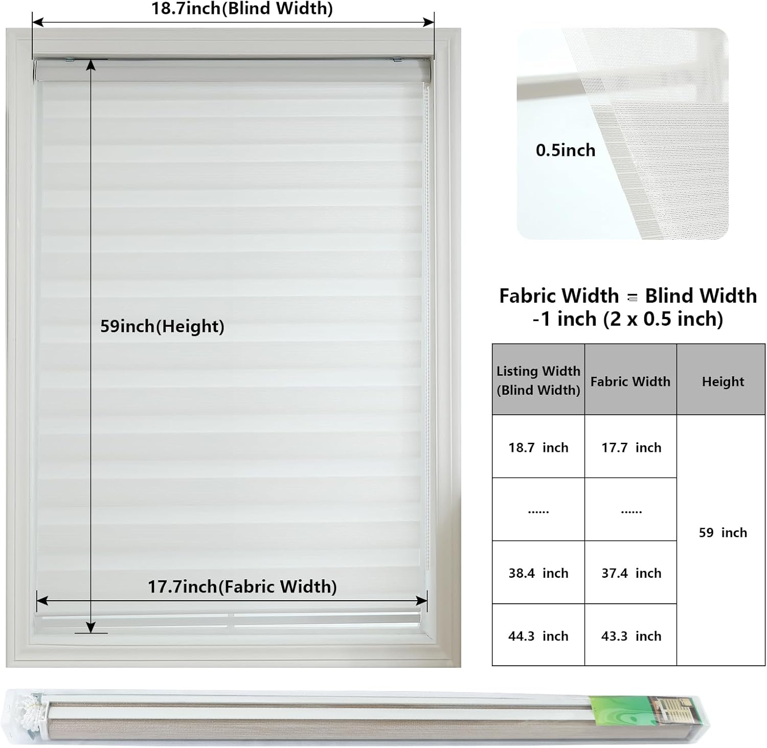 LALAWUNO Persianas enrollables sin cordones estilo cebra para ventanas, con filtro de luz (altura máxima 59 pulgadas) (color blanco) (25.6 pulgadas