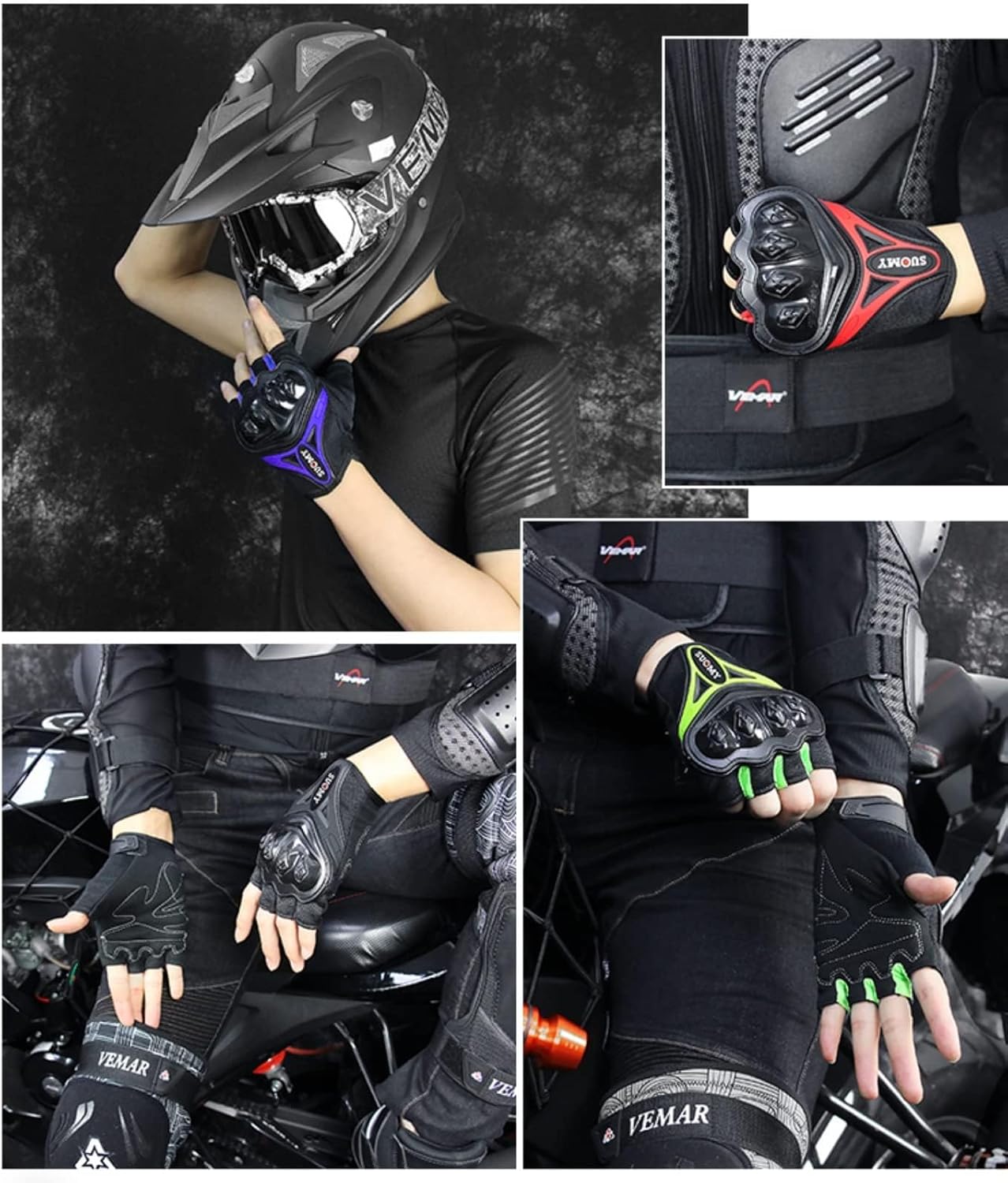 Guantes de motocicleta para hombre, medio dedo, malla transpirable, guantes de motocicleta para nudillos duros, para pantalla táctil, guantes