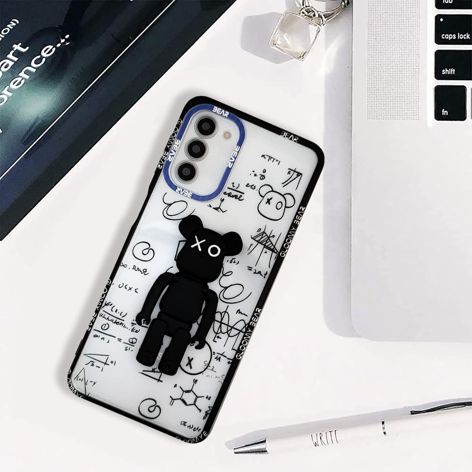 DOWINTIGER Funda compatible con Samsung Galaxy A03S A02S  Cool Designer 3D Bear con diseño de soporte para niños y hombres, moda urbana, suave,