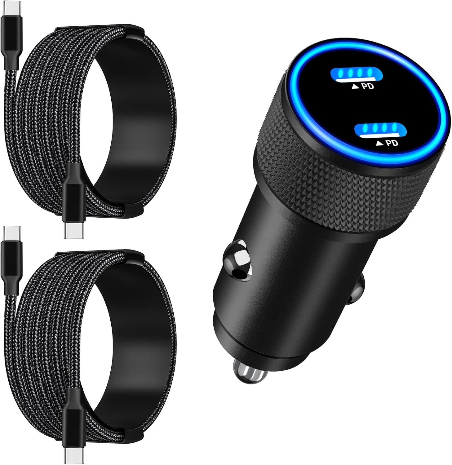 MFi CertifiediPhone 15 Car Charger Fast Charging, Linocell 72W Dual PD Power Cigarette Lighter USB-C Car Charger+2Pack Type-C to Type-C Braided