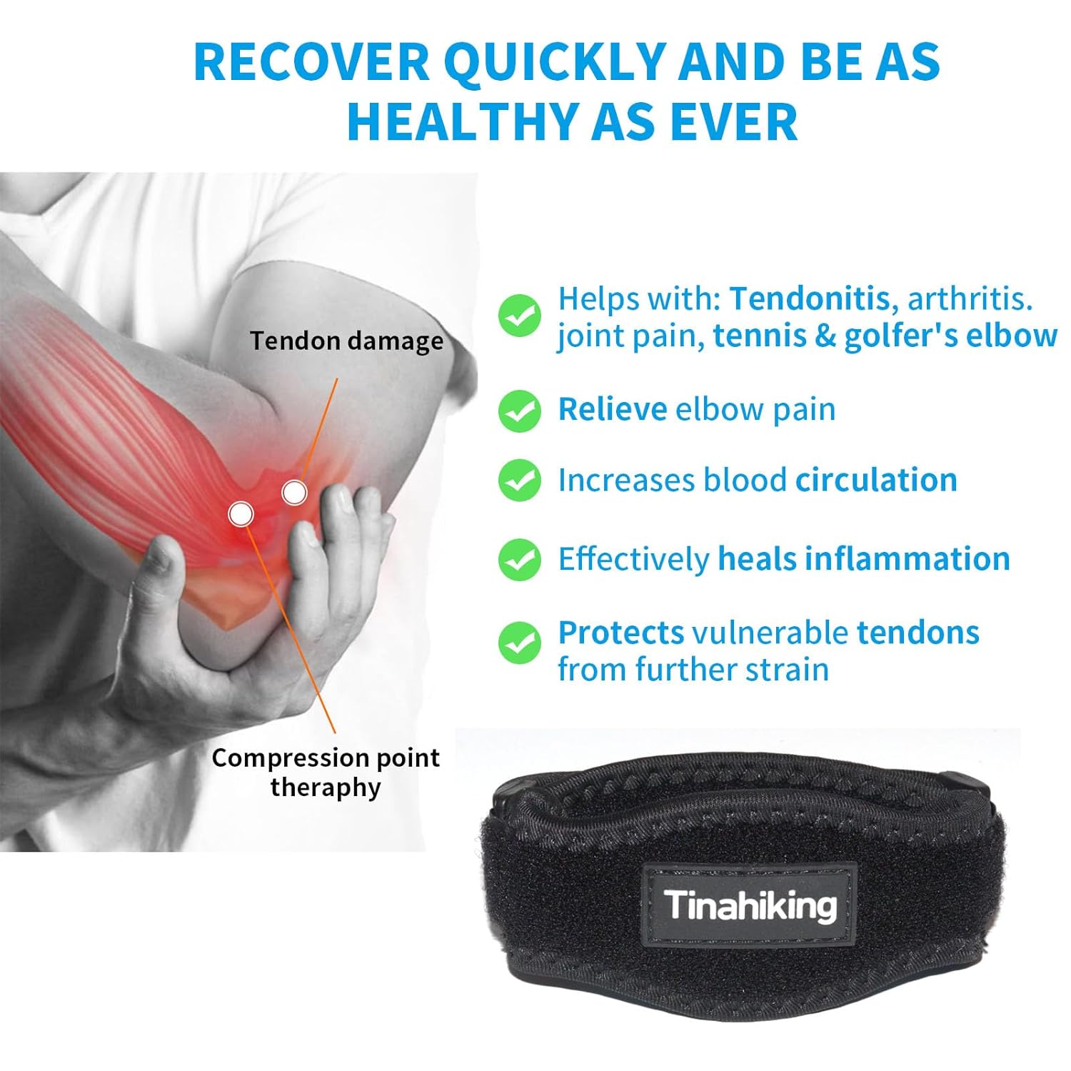 Codera para tendinitis y codo de tenista, 2 unidades, coderas de tenis para hombres y mujeres, correas ajustables con almohadillas de compresión que