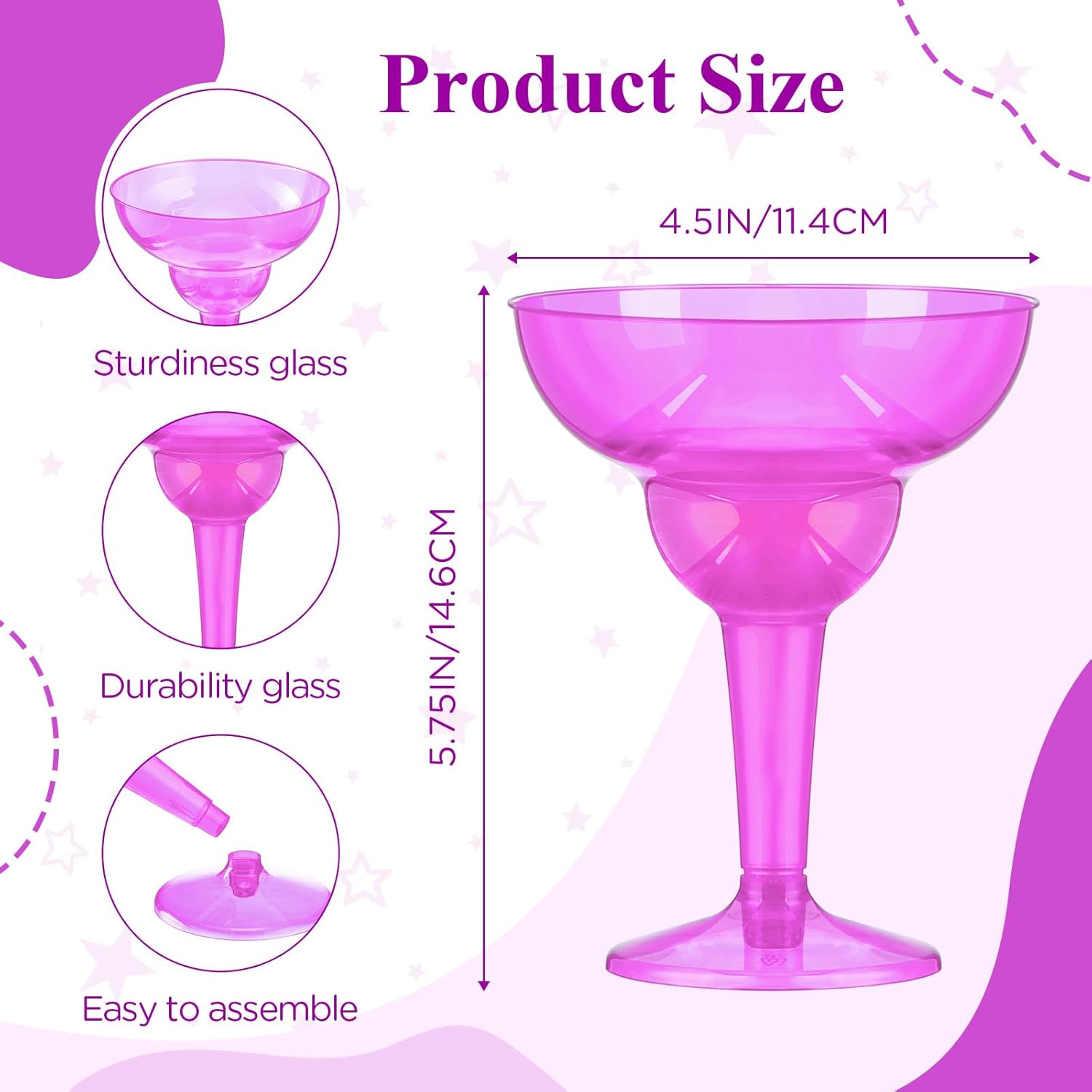 Tioncy 48 vasos desechables de margarita de plástico de 12 onzas, tazas de cóctel de neón, decoración de fiesta, vasos de martini transparentes a