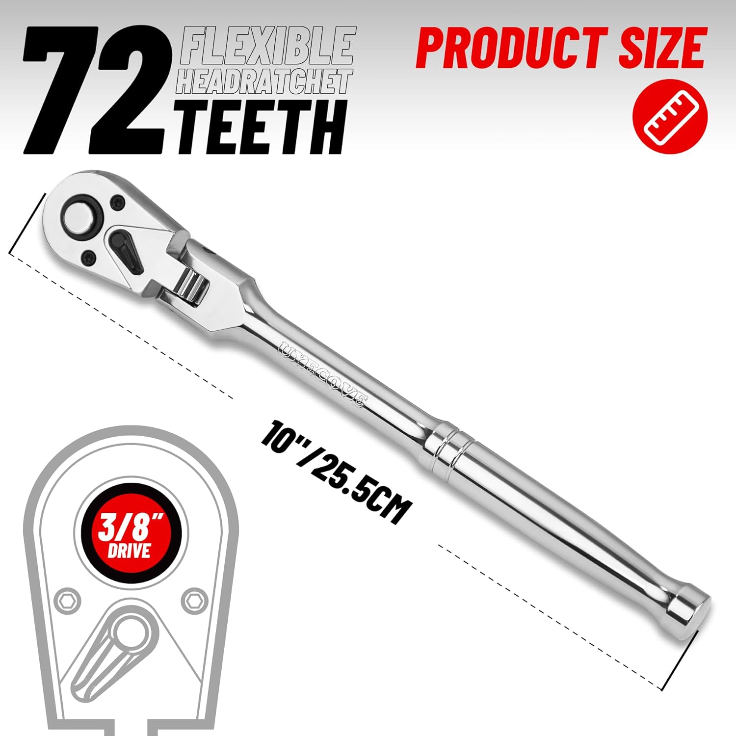 Trinquete de accionamiento de 38 pulgadas, trinquete de cabeza flexible 38 llave de trinquete, llave de enchufe, cabeza Cr-Mo de liberación rápida