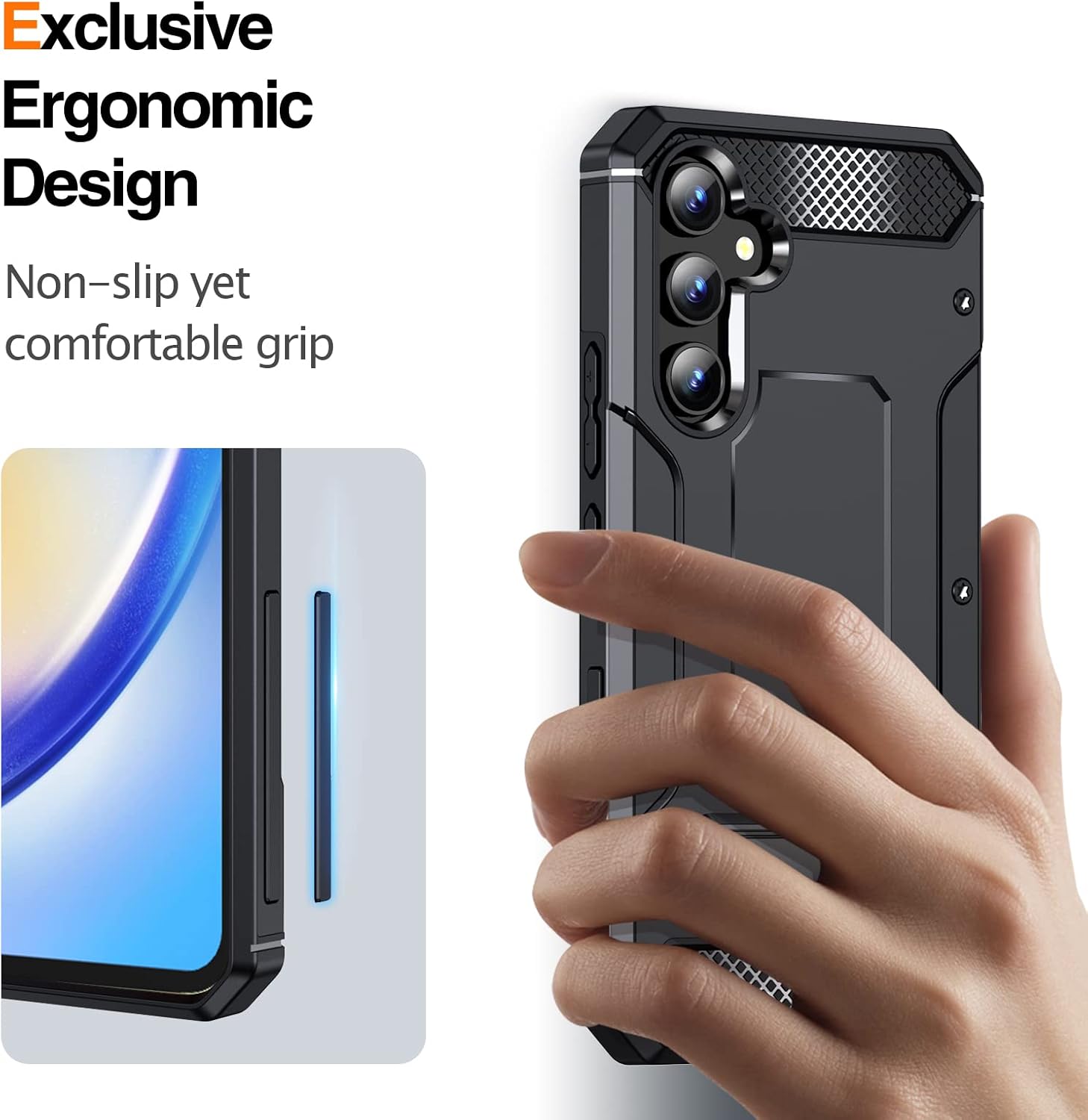 Asuwish Funda de teléfono para Samsung Galaxy A34 5G con protector de pantalla de vidrio templado y soporte delgado y resistente de grado militar
