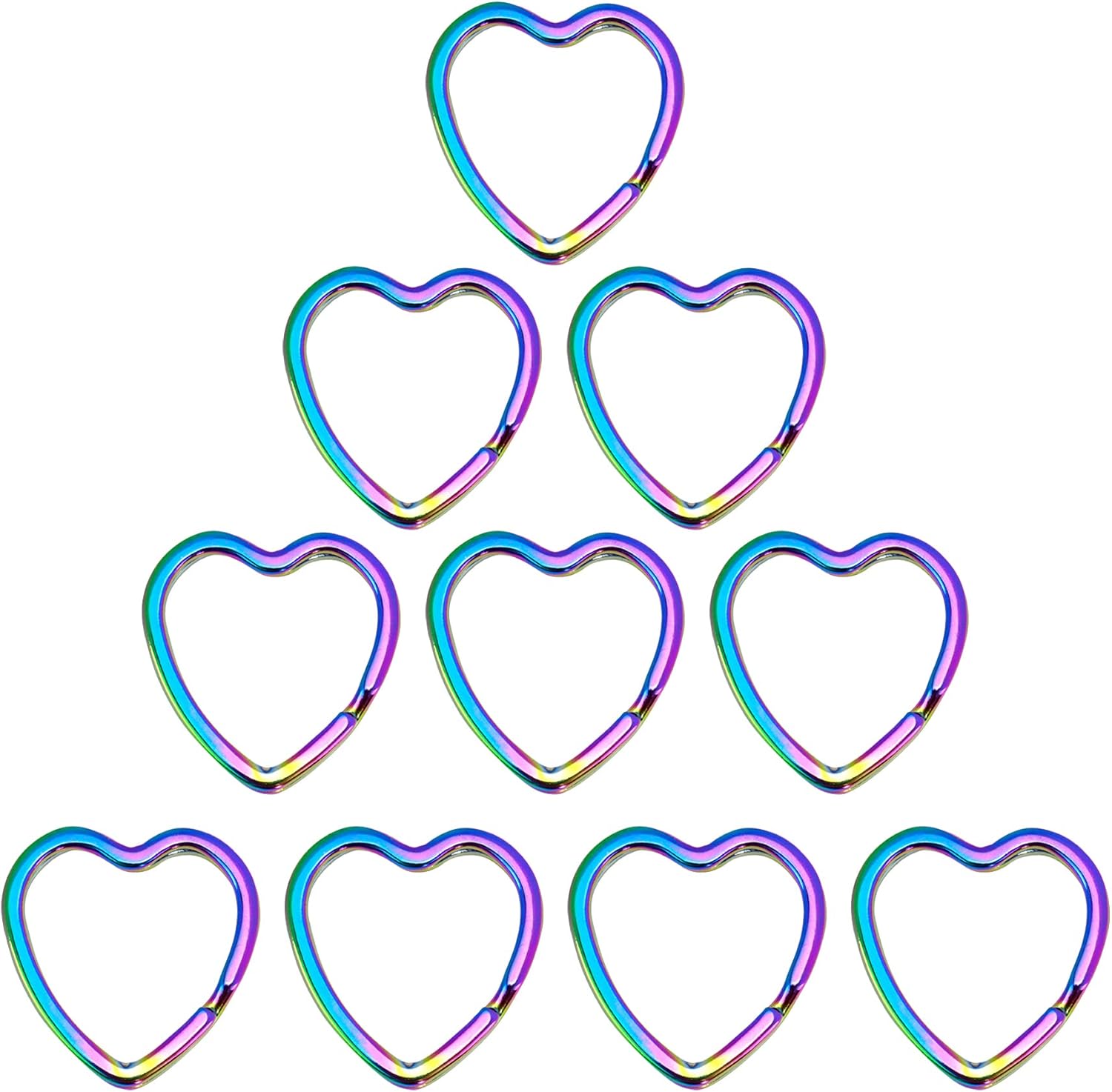 10 llaveros con forma de corazón, con forma de arco iris, anillo dividido de 0.98 pulgadas para llaveros, bolsos, bolsos, joyas