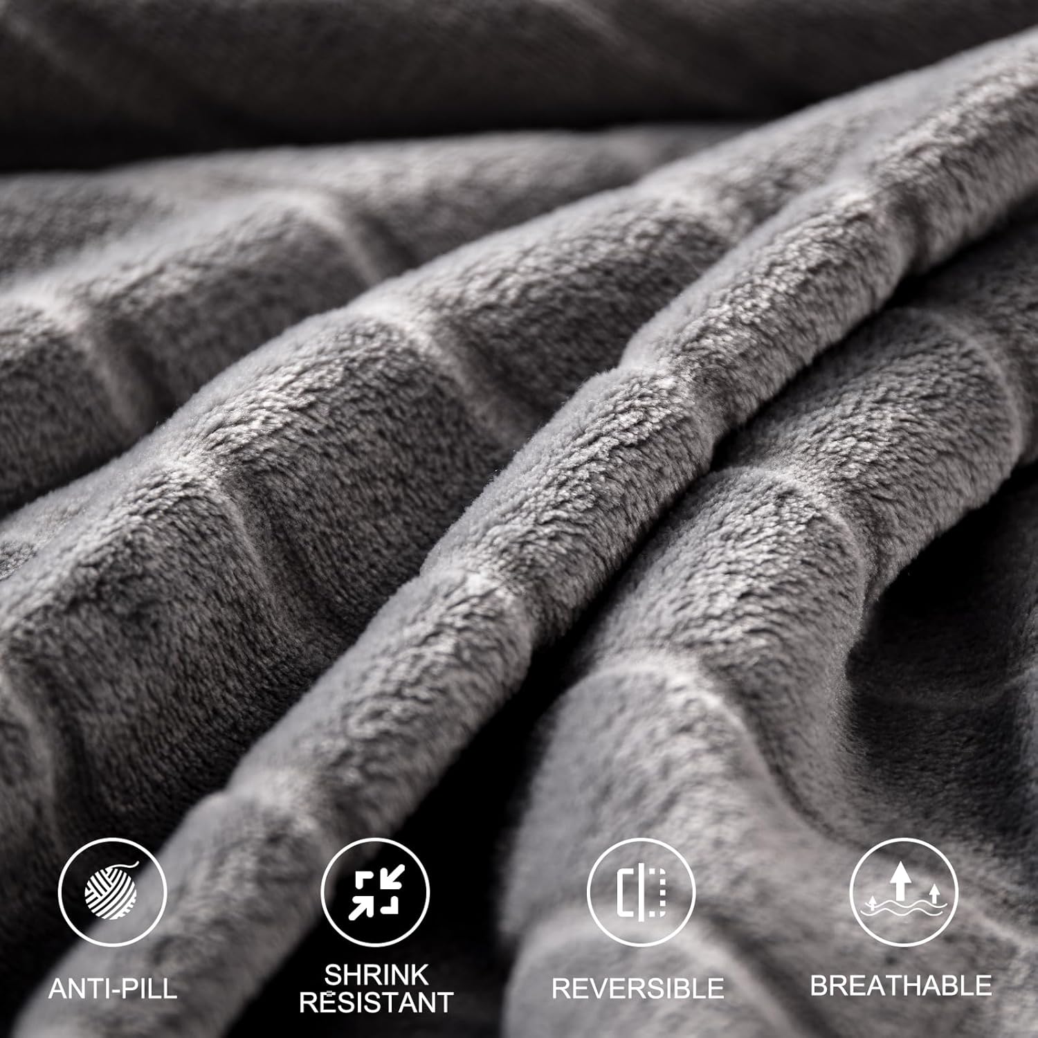 Bertte – Manta afelpada supersuave, ligera y acogedora, de 330GSM con patrón de rayas para cama o sofá, tamaño king 102 x 90pulgadas, color gris