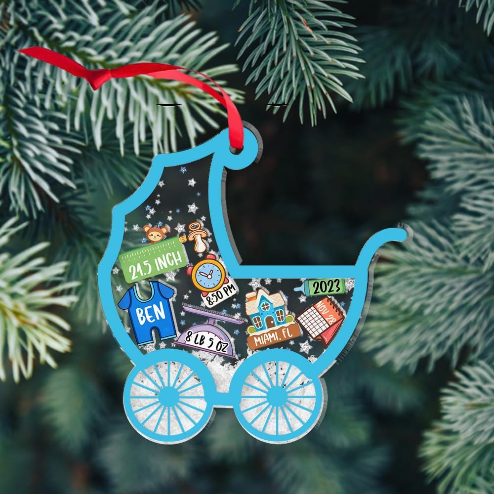 Adorno de Navidad para bebé 2024, adornos de estadísticas de nacimiento de bebé, adornos de bebé, adornos personalizados de primera Navidad para