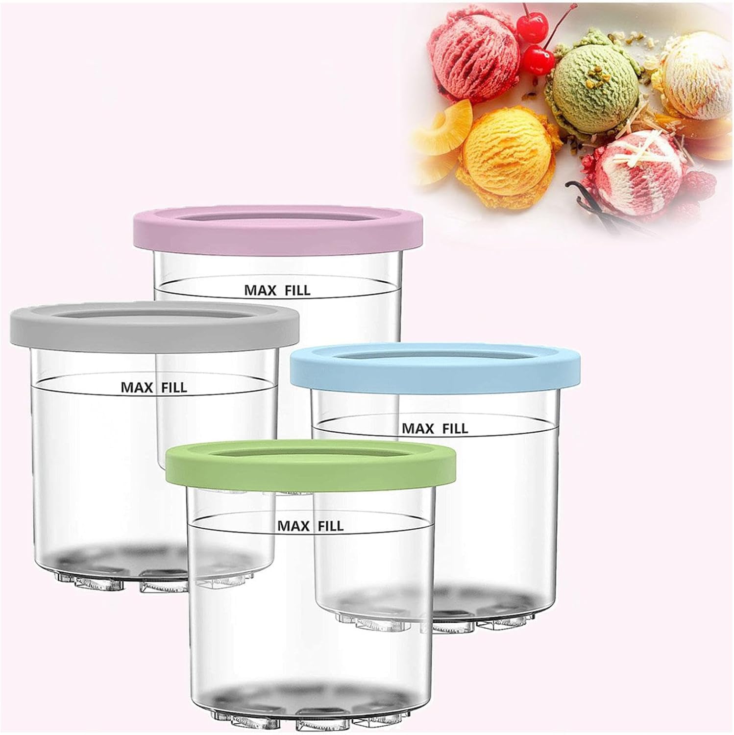 Creami – Pintas de lujo para contenedores de crema ninja, paquete de 4 recipientes de almacenamiento sin BPA, aptos para lavavajillas para máquina