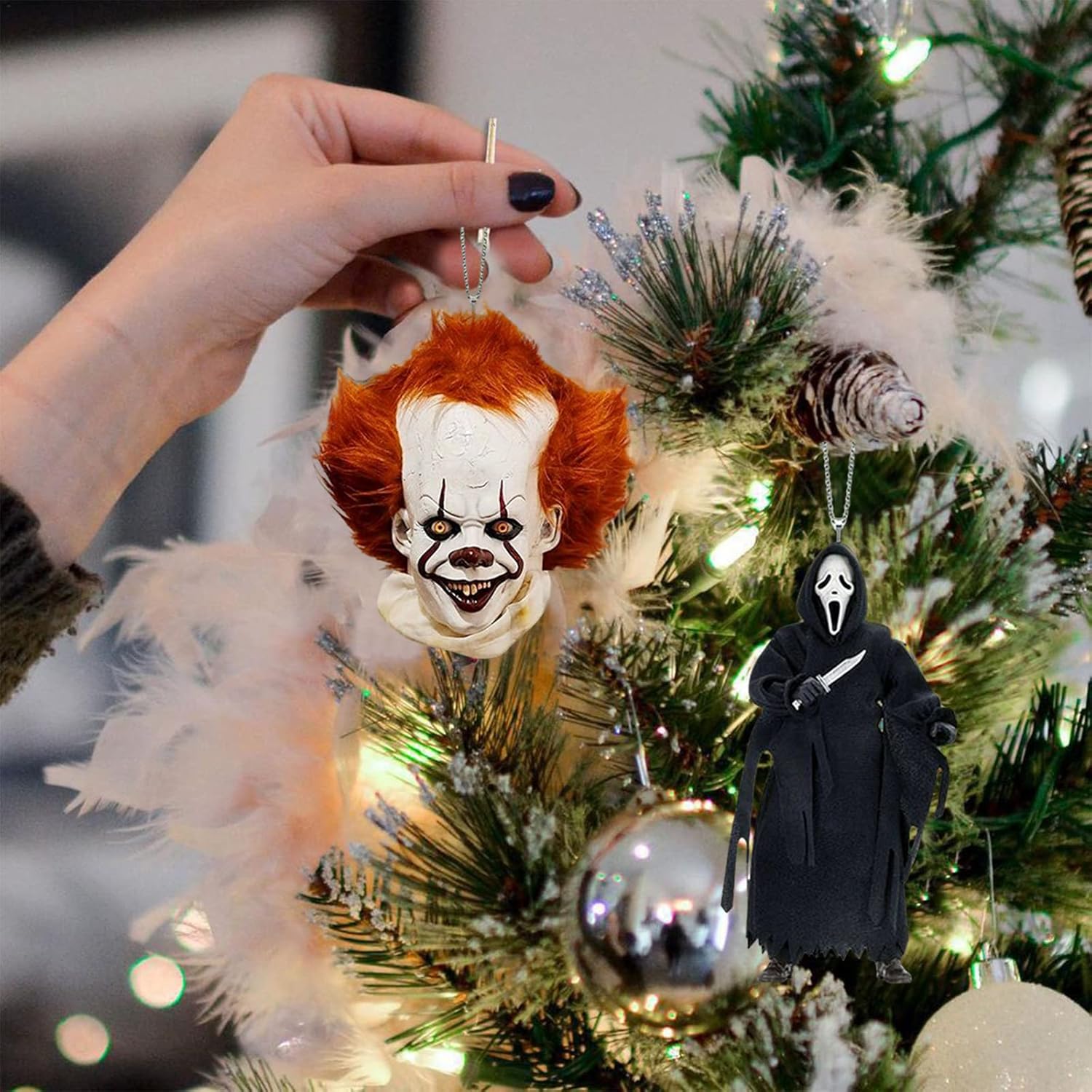 Adorno de villanos de terror para Halloween, adorno creativo de terror para automóvil, película de terror, espejo retrovisor, colgante de árbol de