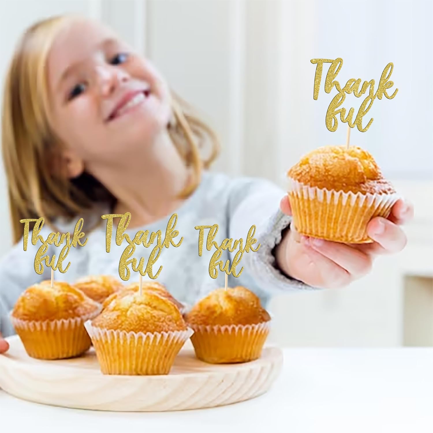Paquete de 24 adornos para cupcakes con purpurina con purpurina para dar gracias, decoración de pasteles para el día de Acción de Gracias, para baby