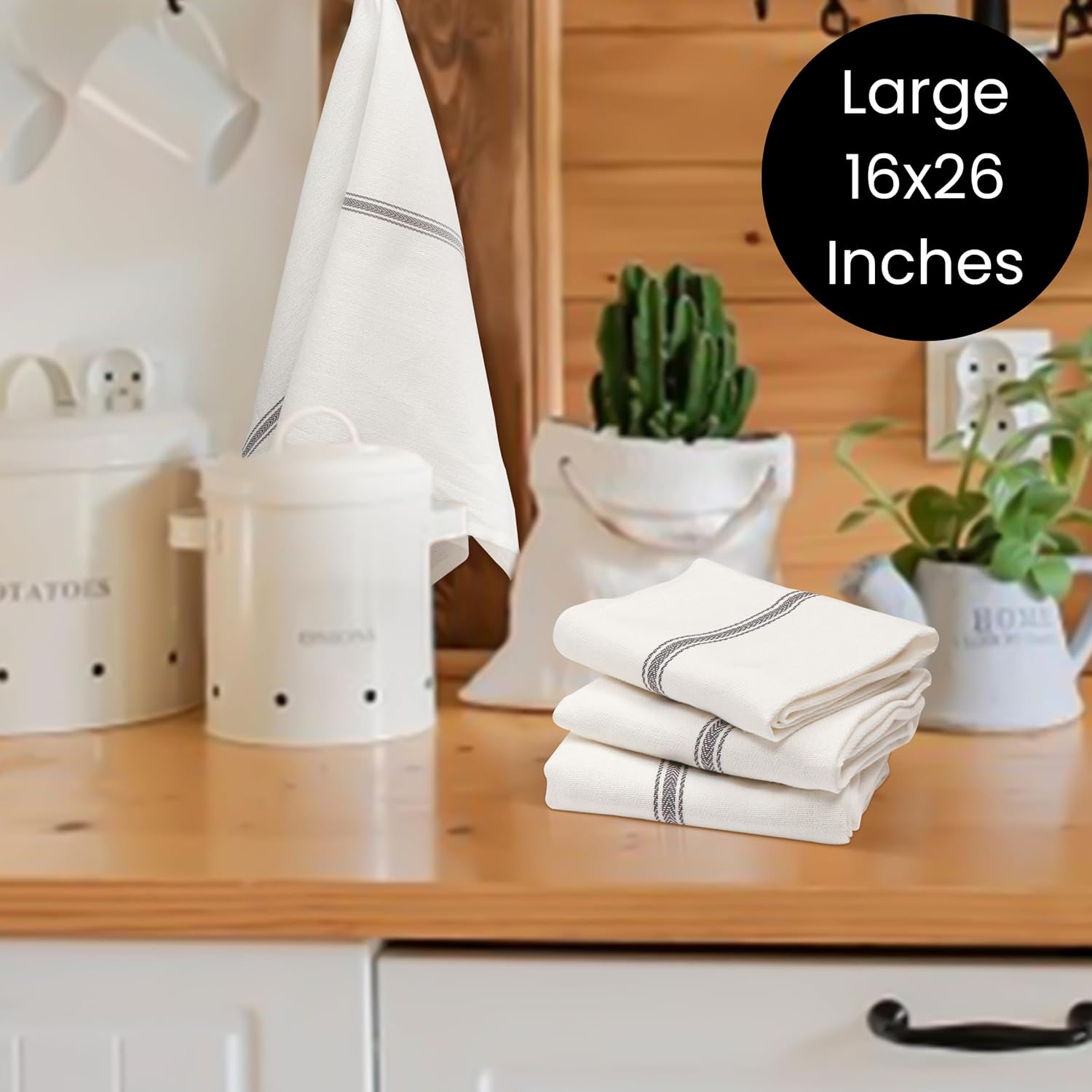 Toallas de cocina prémium de 16 x 26 pulgadas, 100% algodón hilado en anillo, súper absorbentes, suaves, duraderos, reutilizables, color gris,