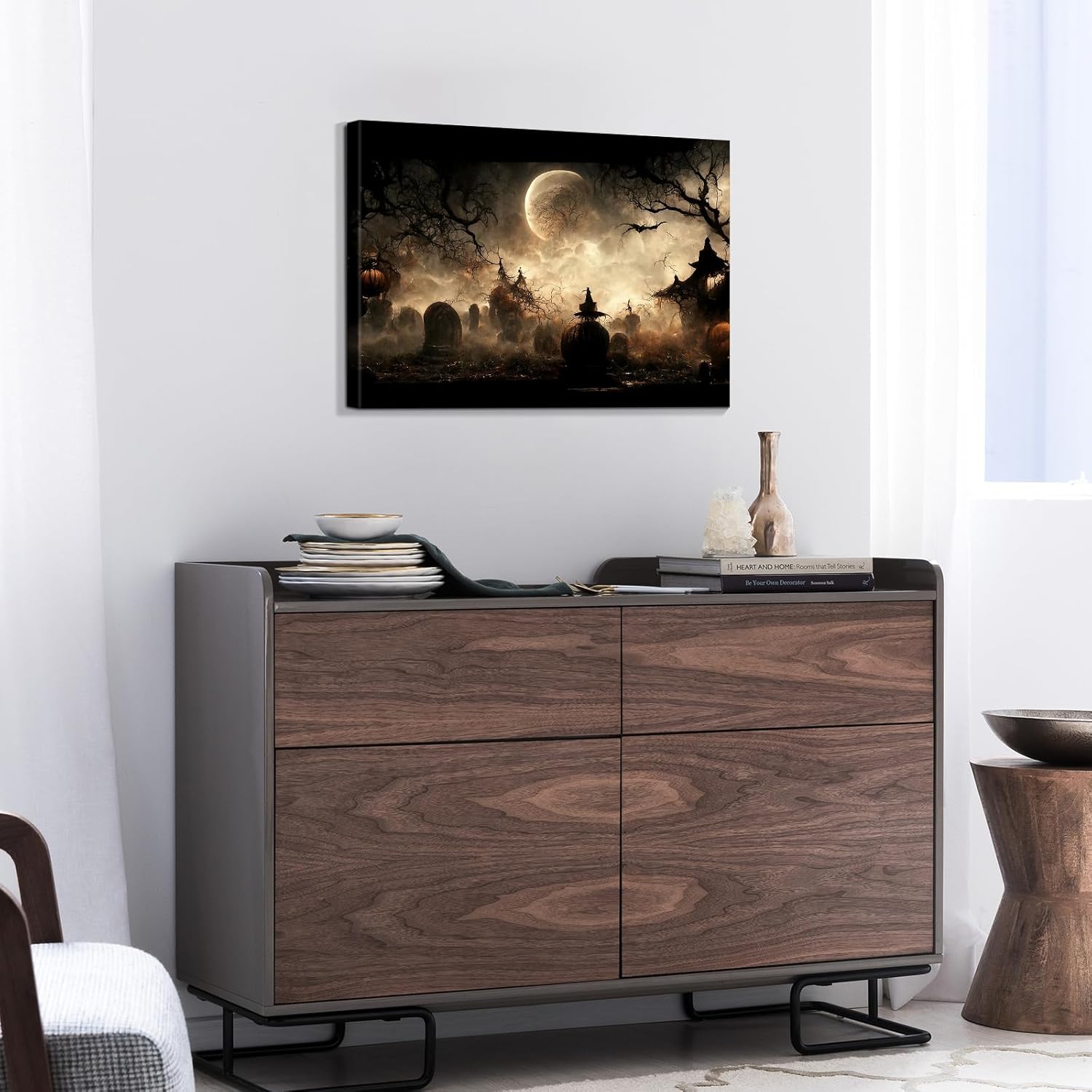 Denozer – Lienzo decorativo de pared de Halloween, imágenes de Halloween, decoración de pared, póster espeluznante de Halloween, espeluznante casa