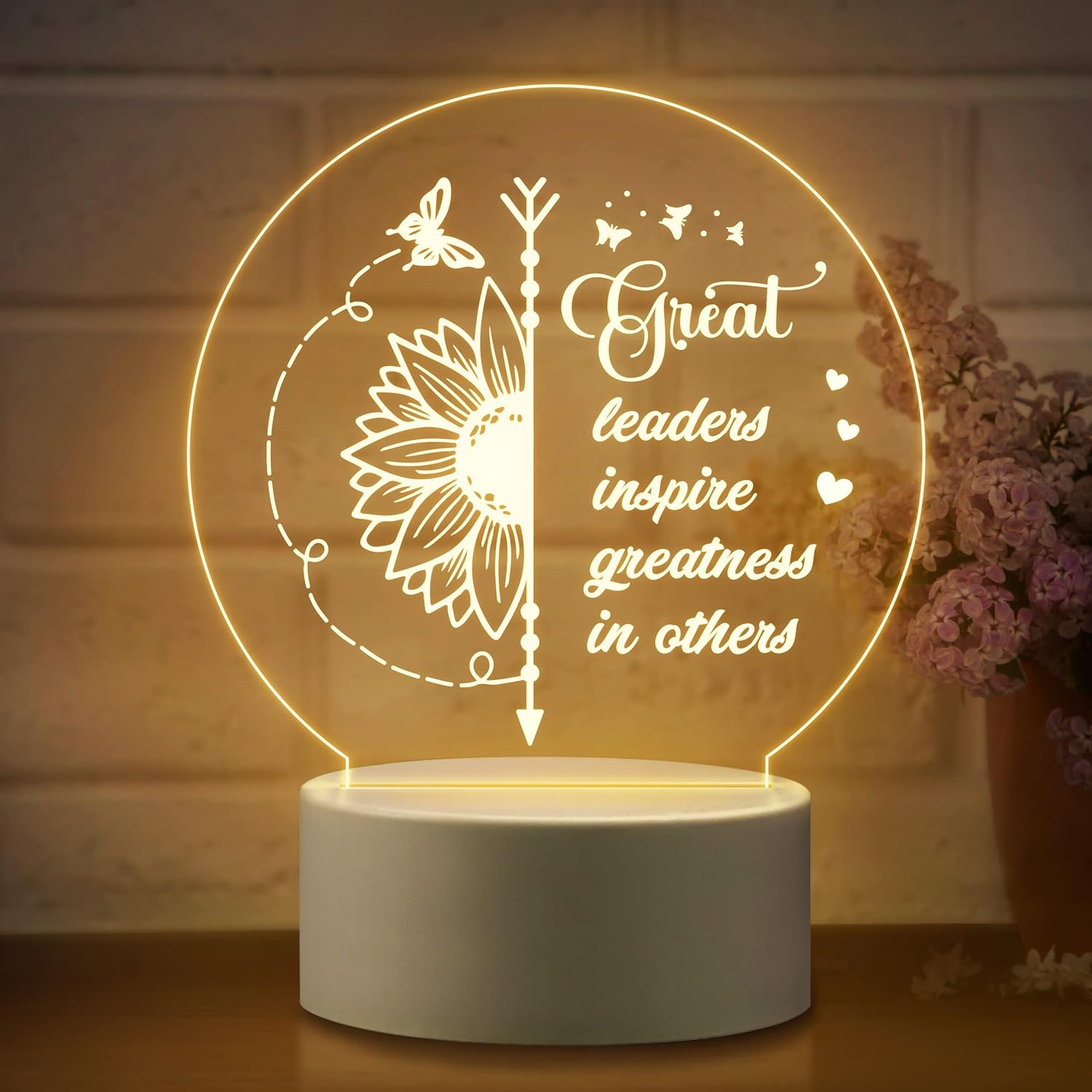 Pandasch Los mejores regalos para jefas para mujeres, luz nocturna acrílica única con palabras cálidas, regalo de agradecimiento pensado para