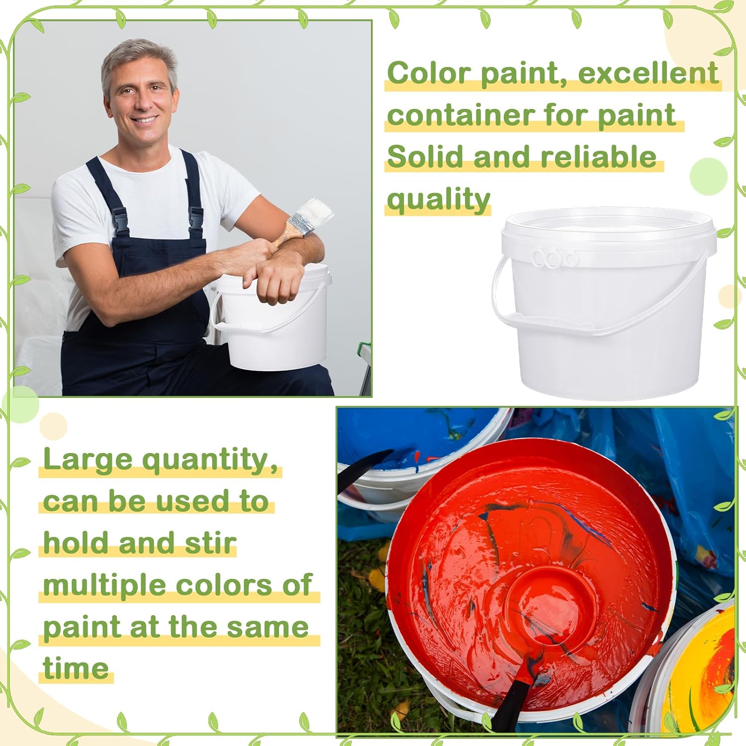 8 cubos de 2 galones con tapa, cubeta de plástico con asa, cubo duradero y resistente, contenedor seguro para alimentos, para almacenamiento