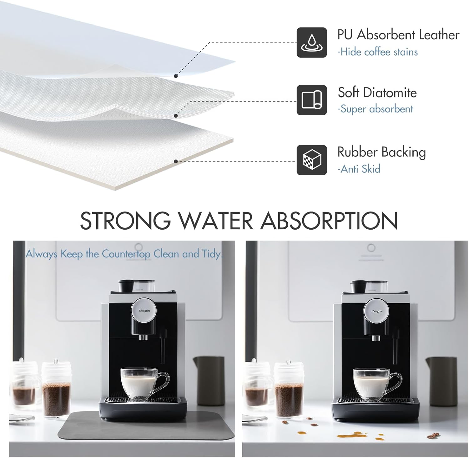 Tapete de secado de platos para encimeras de cocina, tapete de secado absorbente, tapete de secado de platos grande para encimera de cocina, tapete