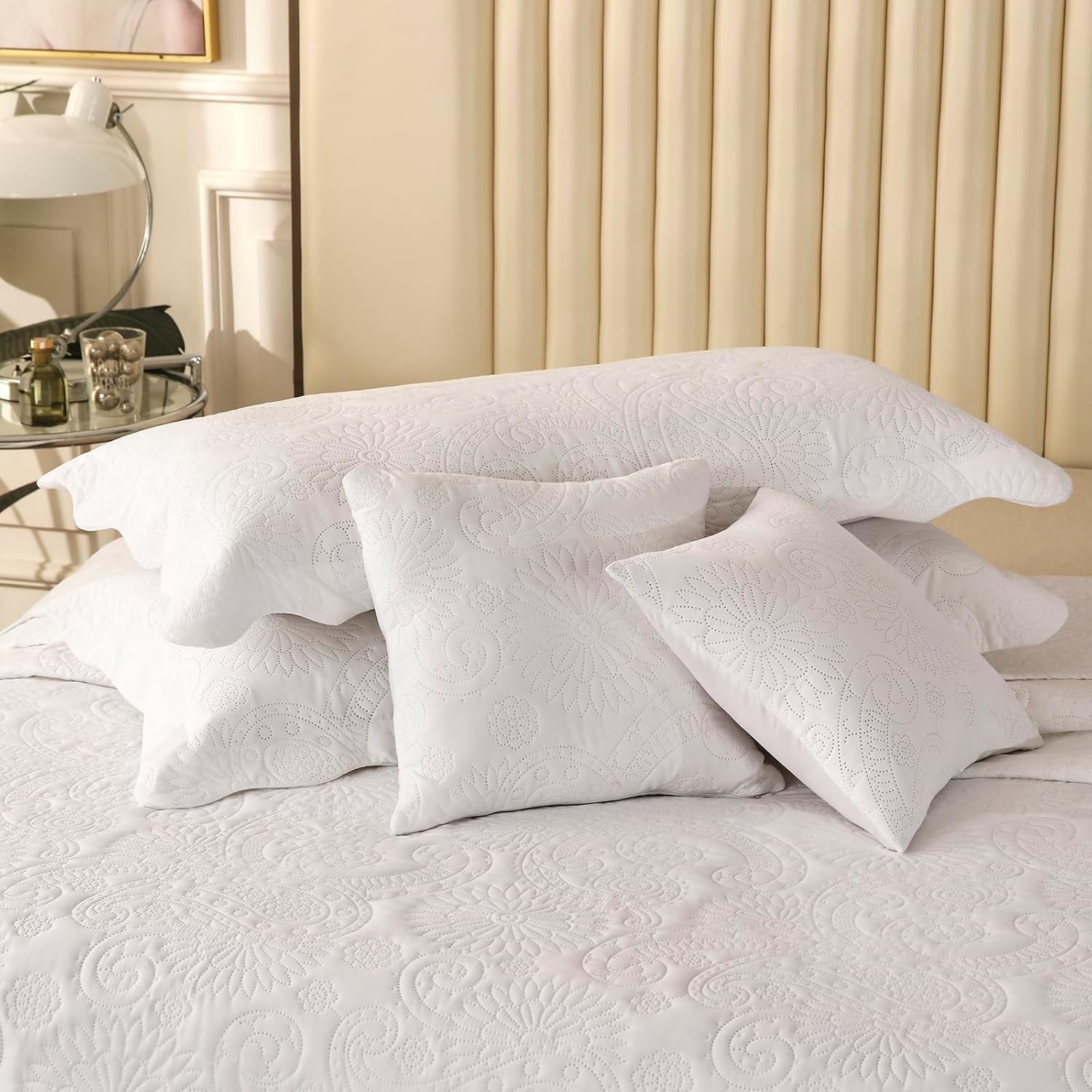 OFIXI Colcha extra grande de 128 x 120 pulgadas tamaño King con 4 fundas de almohada, juego de edredón de microfibra ligera de gran tamaño, juego de