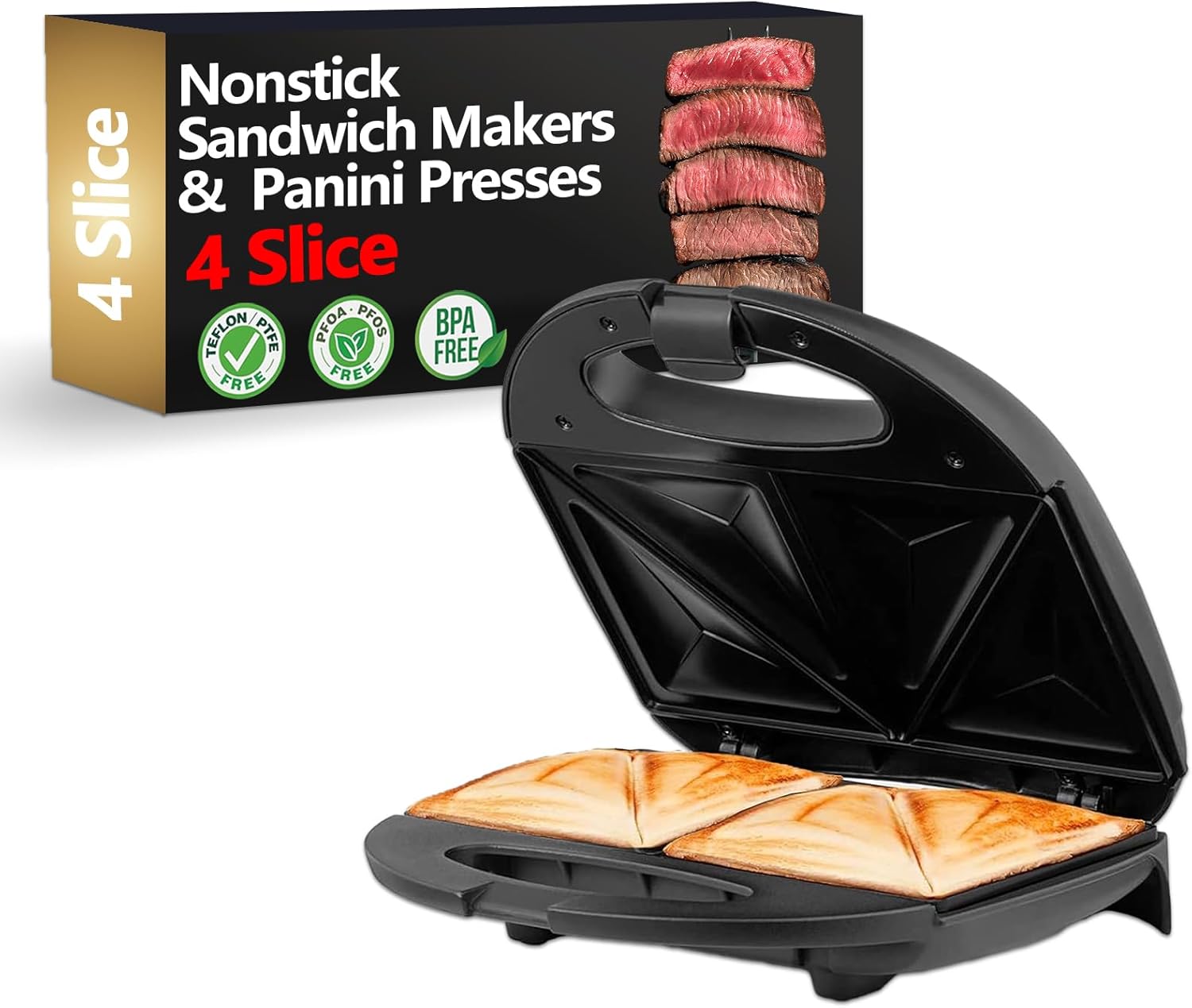 Sandwichera de 2 secciones – Conveniente y fácil de usar – NegroAcero inoxidable