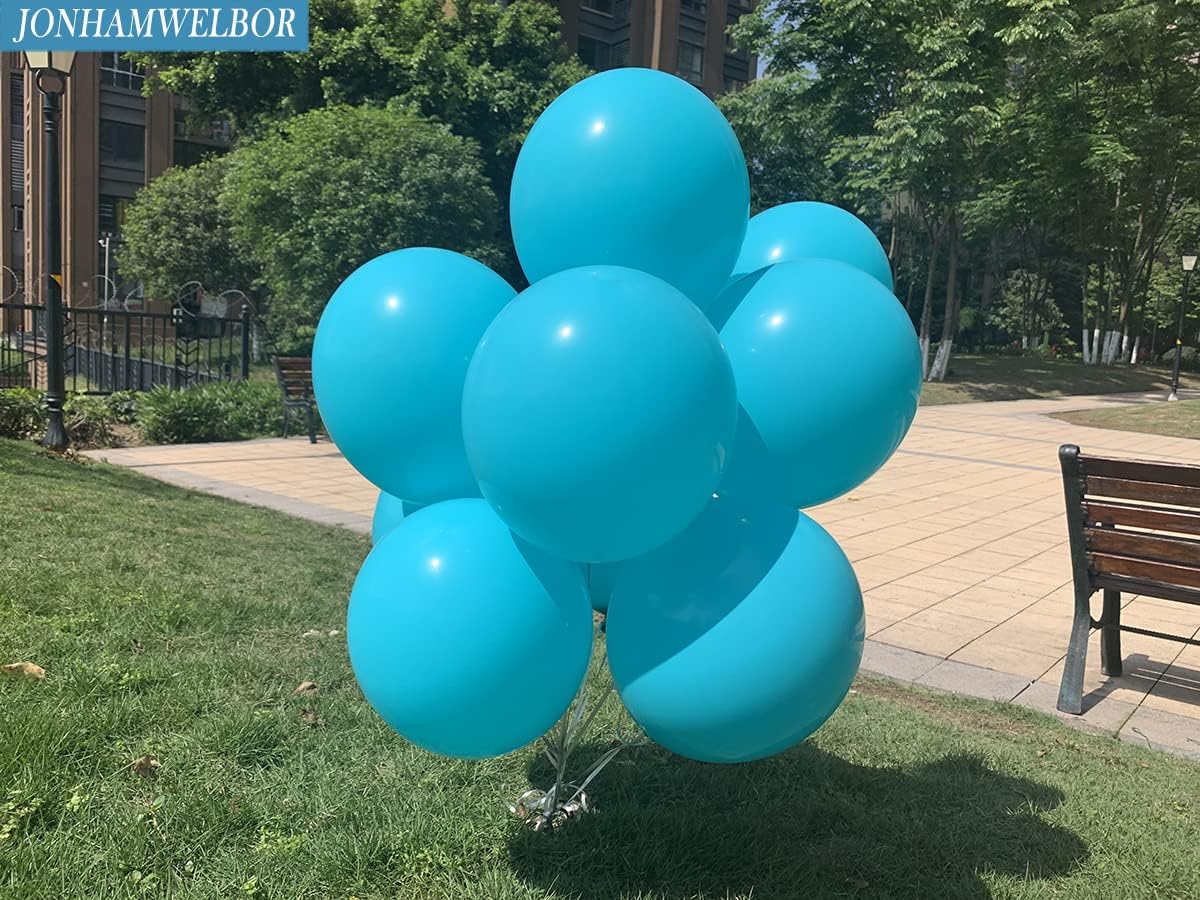 Jonhamwelbor Paquete de 100 globos de látex turquesa y verde azulado de 12 pulgadas para cumpleaños, compromiso, baby shower, fiesta, decoración de