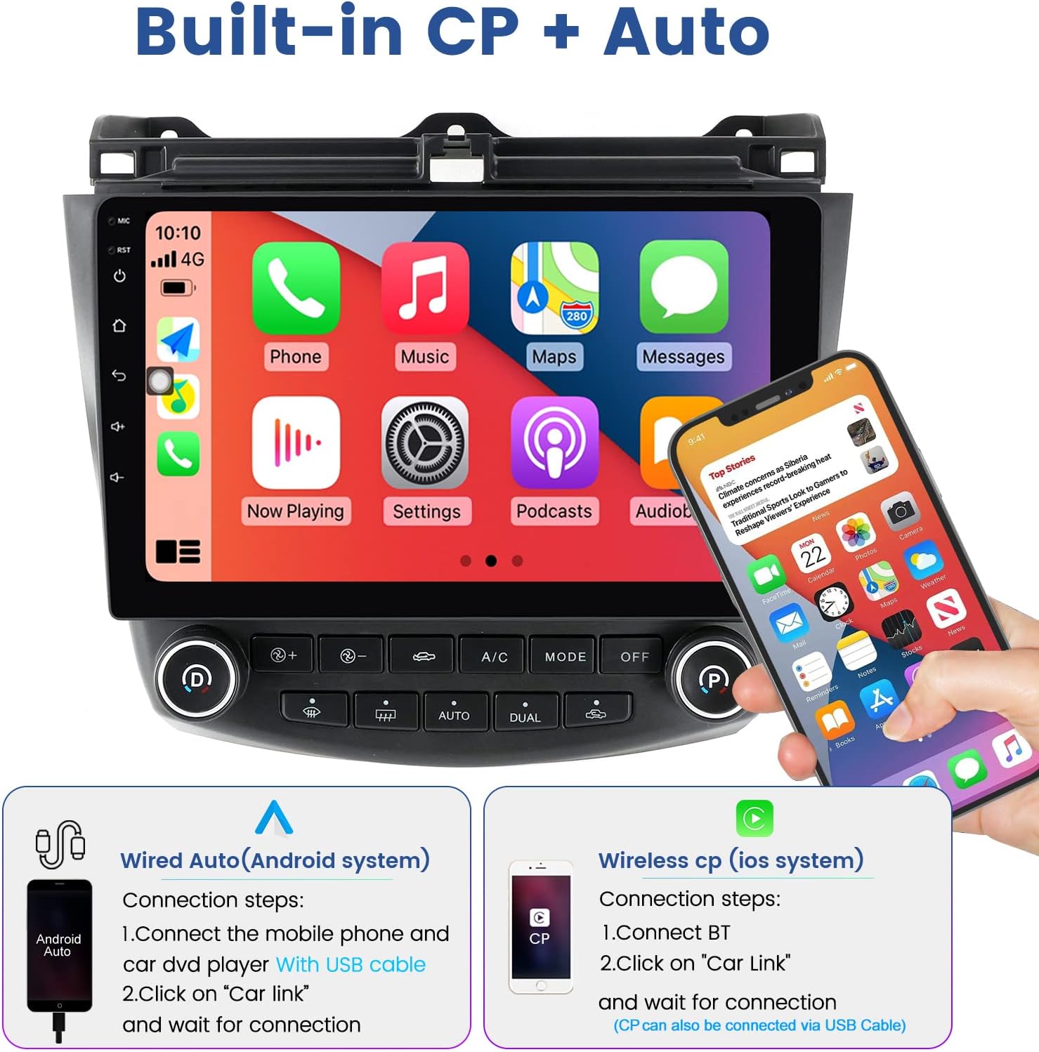 4+64 GB, Android 11 estéreo de coche para Honda Accord 7th 2003 2004 2005 2006 2007, 8-Core 10.1 pulgadas pantalla táctil actualización reproductor