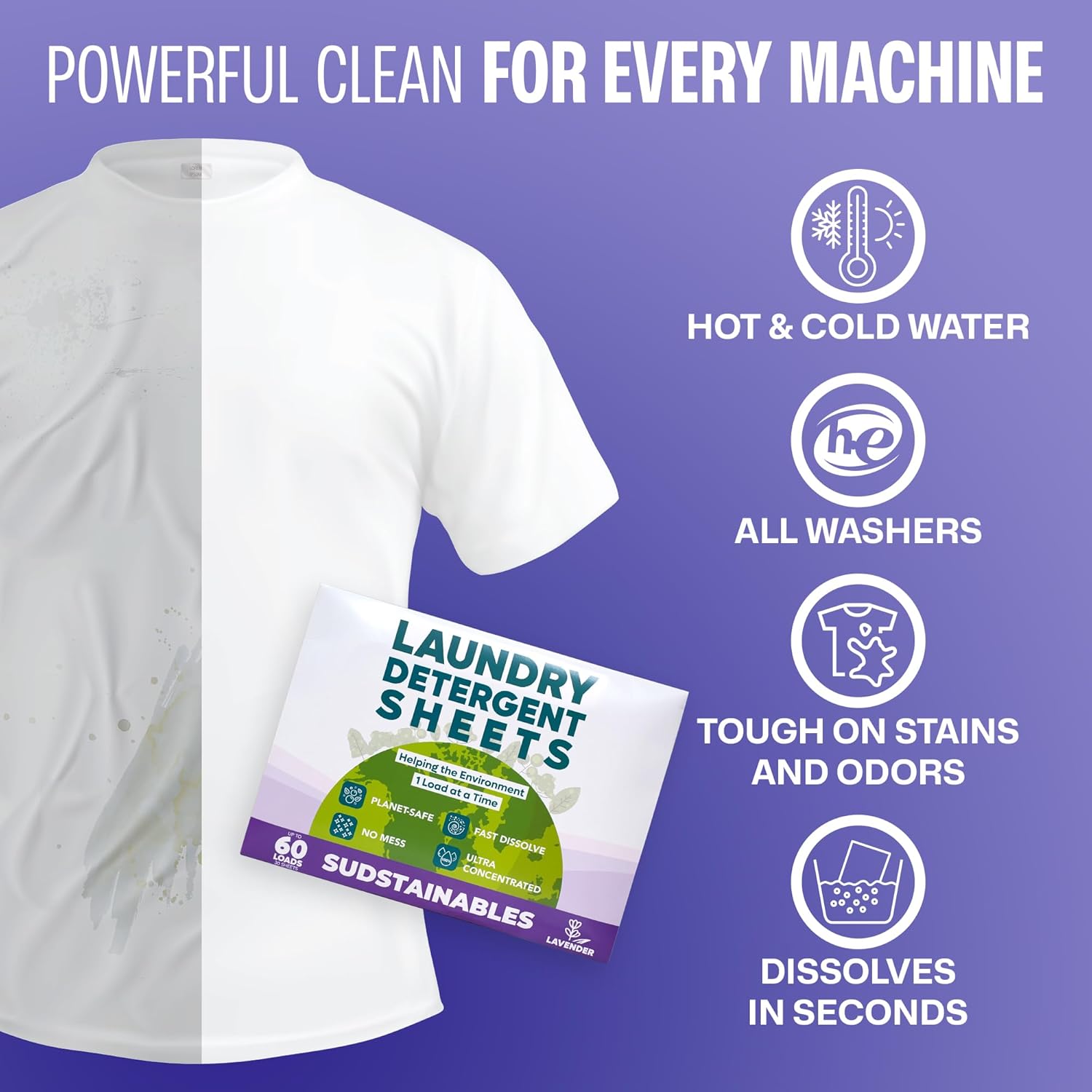 Hojas de detergente para ropa (60 cargas)  Tiras de detergente de jabón para ropa ecológicas I ecológicas, cero residuos, sin plástico, aptas para