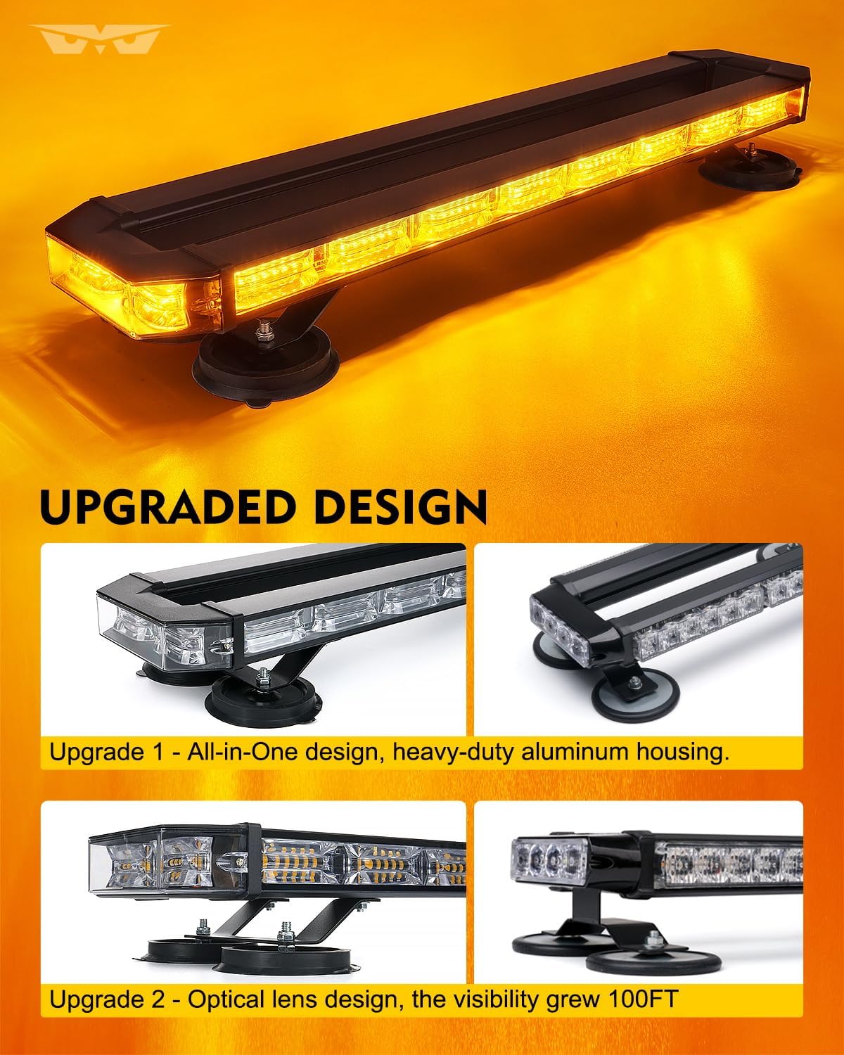 LUMENIX Barra de luz estroboscópica de emergencia de 120 LED ámbar para techo, con controlador de advertencia intermitente, barra de luz de tráfico