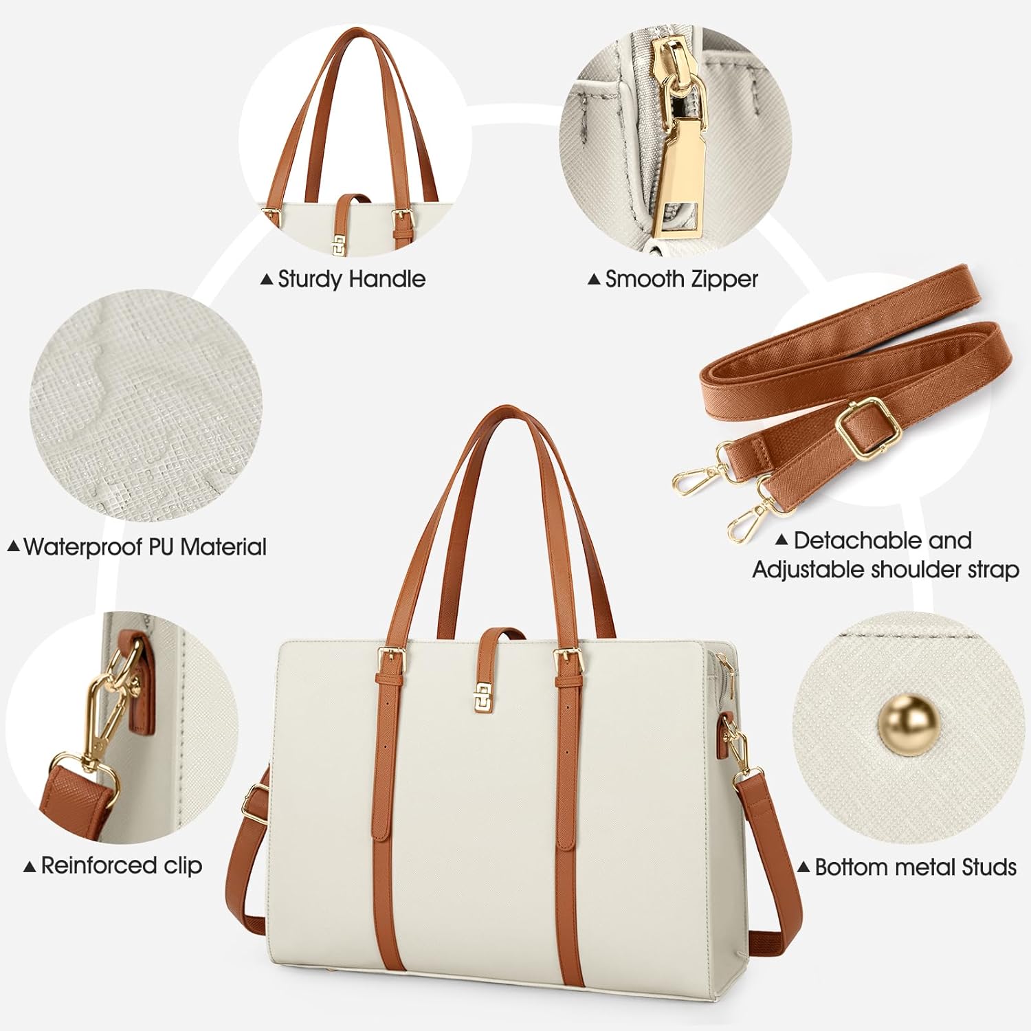 Laptop Bag for Women 15.6 Inch Leather Laptop Tote Bag Waterproof Womens Work Shoulder Bag Computer Briefcase
