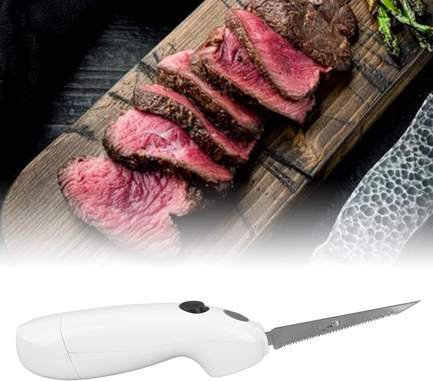 TITA-DONG Cuchillo a batería, cuchillo de carne inalámbrico de acero inoxidable, cuchillo de filete eléctrico recargable para tallar carne, cuchillo