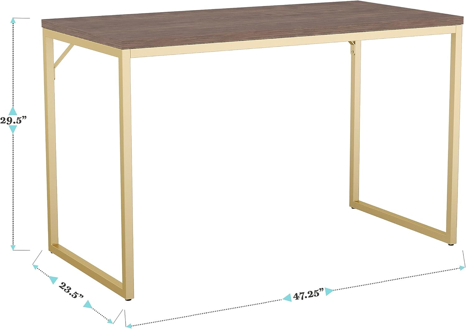 Martha Stewart Noah Home Office Parsons Escritorio en madera de nogal con marco de metal de latón pulido