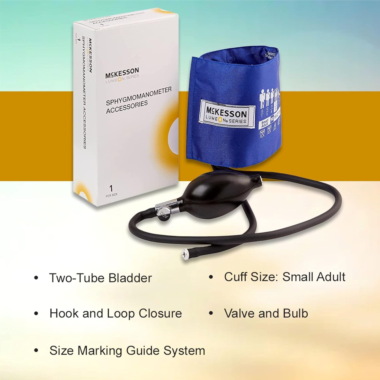 McKesson LUMEON – Manguito y bulbo para presión arterial, color azul real, adulto pequeño, 7.5 in a 10.6 in, 1 unidad